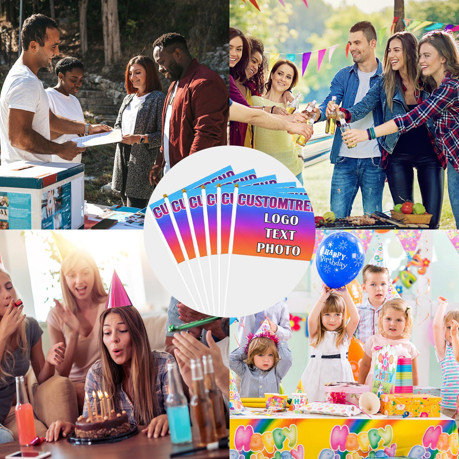 Custom Handheld Flag Small with Pole 6-500 Pcs Personalized Stick Flag Double-sided Mini Flags Banners Customized Deign Your Own Photo Text Logo 4x6 Inch - Image 5