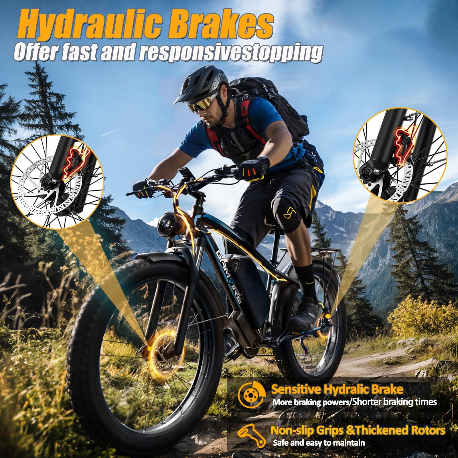 GAMVIRE 24"/26" Ebike for Adults Electric, Peak 2500W E-Bike, 52V 19.2Ah, Max 40MPH&70Miles, Hydraulic Disc Brake, Off Road Snow Mountain Pedal Assist E-Bikes, Fat Tire Fast E-Bicycle, UL Certified - Image 5
