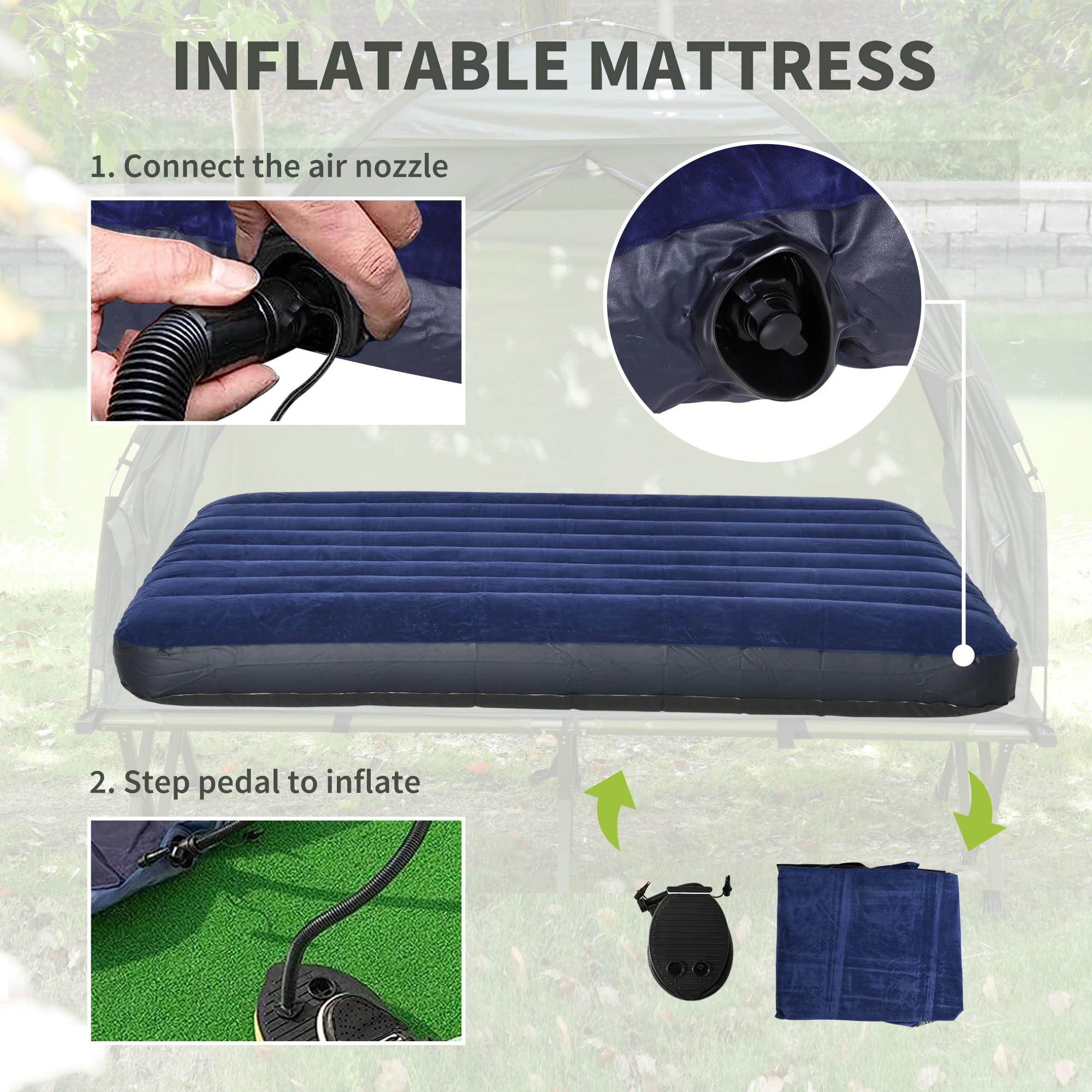 Outsunny 2-Person Tent Cot, 4-in-1 Folding Tent Combo with Air Mattress, Foot Pump, Carry Bag, Off Ground Travel Cot for Camping, Hiking, Backpacking - Image 5
