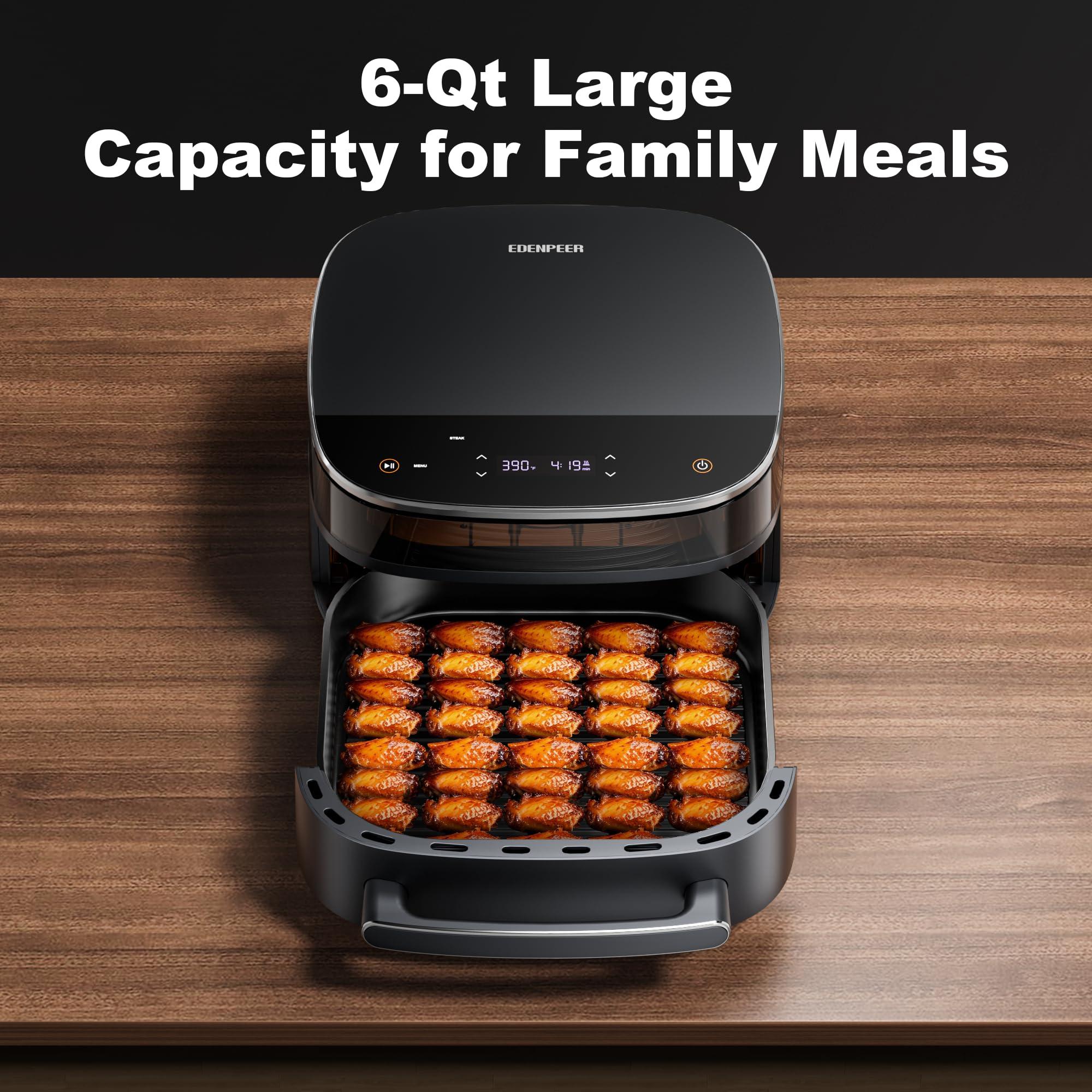 EDENPEER Extra Large Air Fryer,11-IN-1 Airfryer, Non Toxic, Max Crisp, Air Fry, Air Roast, Reheat, Dehydrate, Max Crisp Technology with 450F, 6QT Up to 33 Chicken Wings Capacity - Image 3