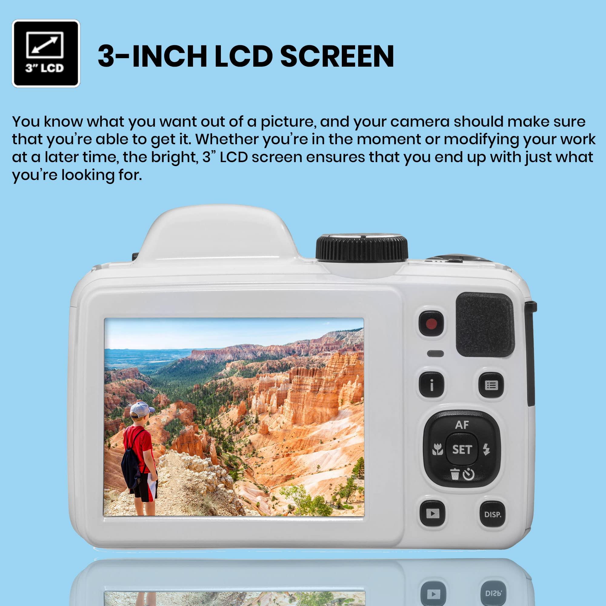 Kodak PIXPRO AZ405 Digital Camera (White) Bundle with 32GB SD Memory Card + Case + Memory Card Wallet + Batteries + Accessories (8 Items) - Image 3