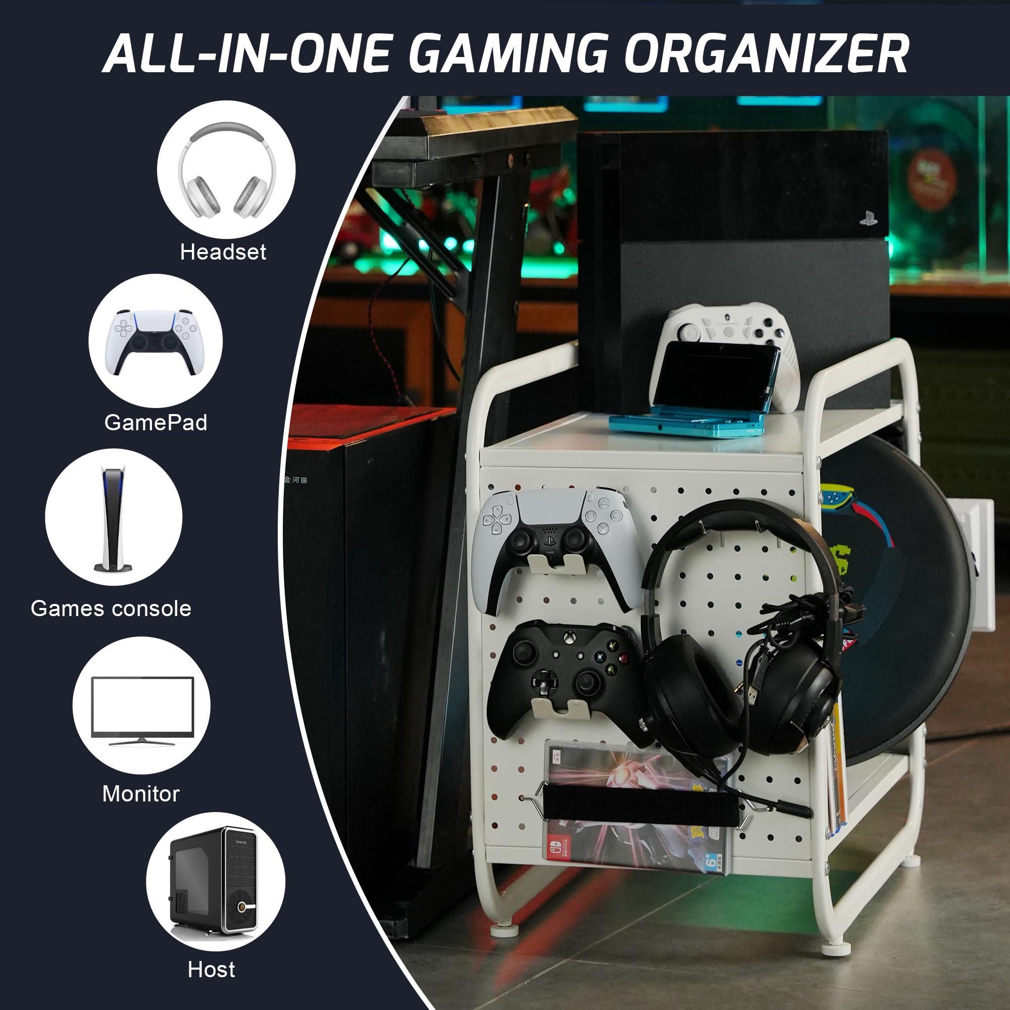 PLKOW Compact Video Game Storage Organizer, Xbox Stand Organizer for Consoles, Controllers, Headphones Xbox/PS5/PS4/Switch Accessories, Video Game Storage Rack, Black - A Great Gift for Gamers (White) - Image 4