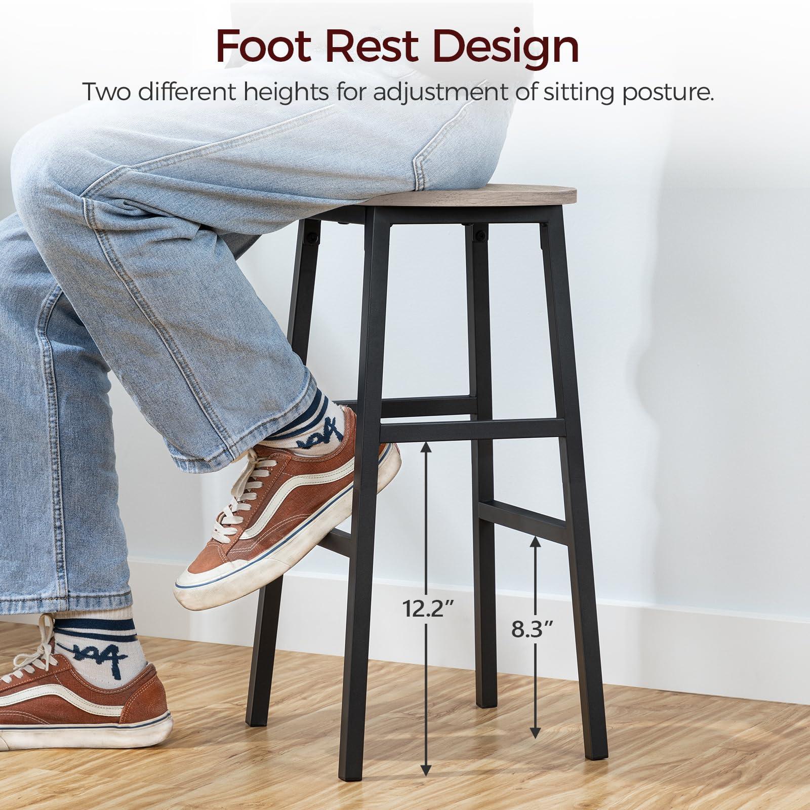 MAHANCRIS Bar Stools, Set of 2 Round Bar Chairs with Footrest, 24.4 Inch Kitchen Breakfast Bar Chairs, Industrial Bar Stools, Easy Assembly, for Dining Room, Kitchen, Greige BAHG0201Z - Image 7