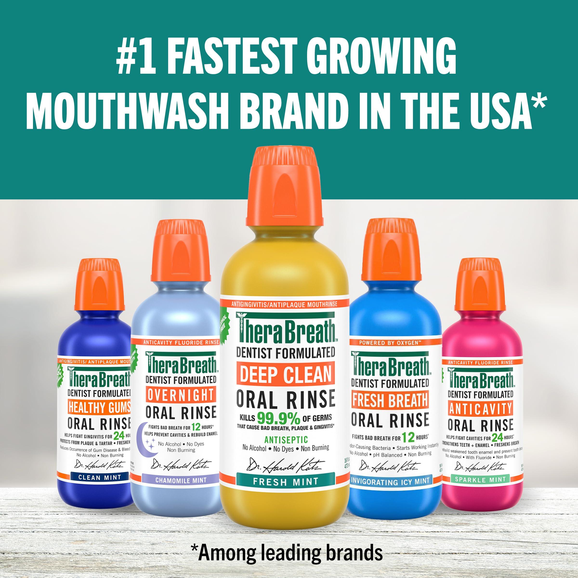 TheraBreath Deep Clean Mouthwash, Antigingivitis, Antiseptic, Fresh Mint Flavor, Dentist Formulated, Alcohol Free, 16 fl oz (Pack of 2) - Image 8