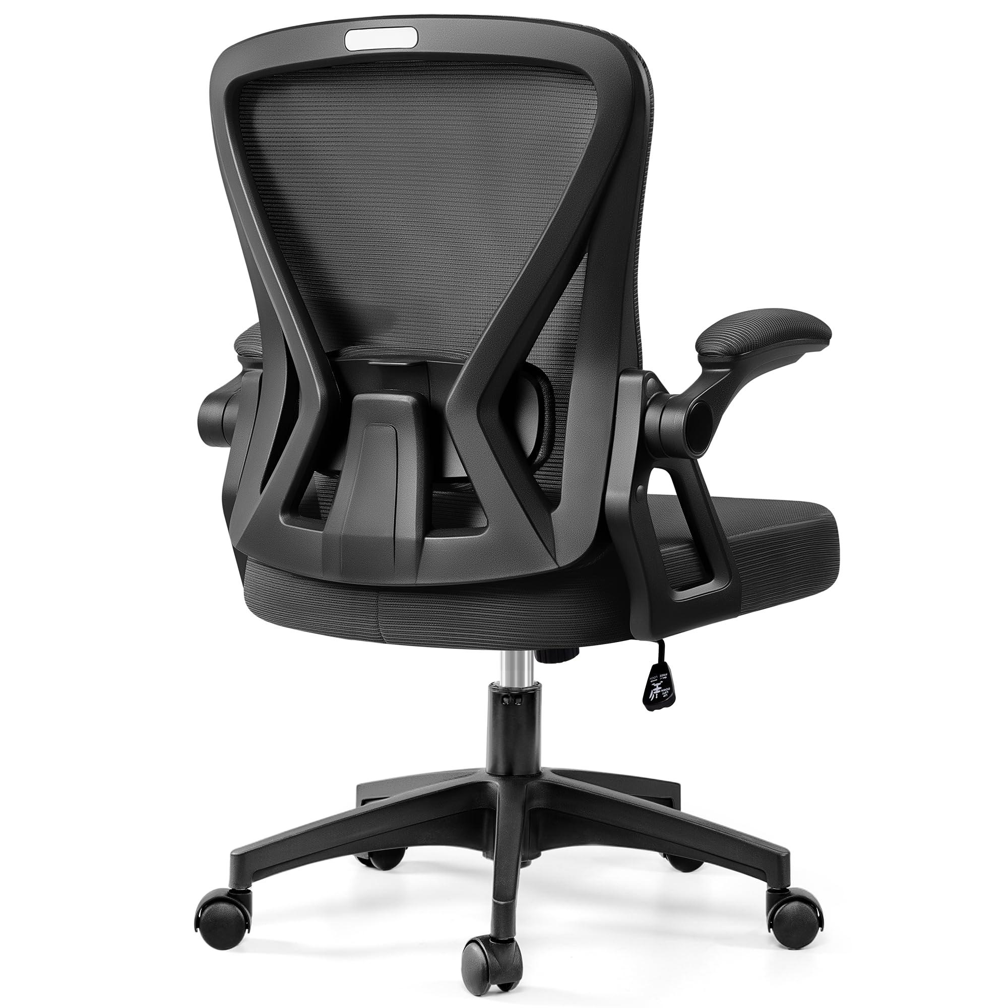 Office Chair, Ergonomic Home Computer Desk Chairs, Comfy Breathable Mesh Chair with Adjustable Lumbar Support Flip-up Armrests, Executive Task Chair with High Back for Home Office Rolling Swivel Chair