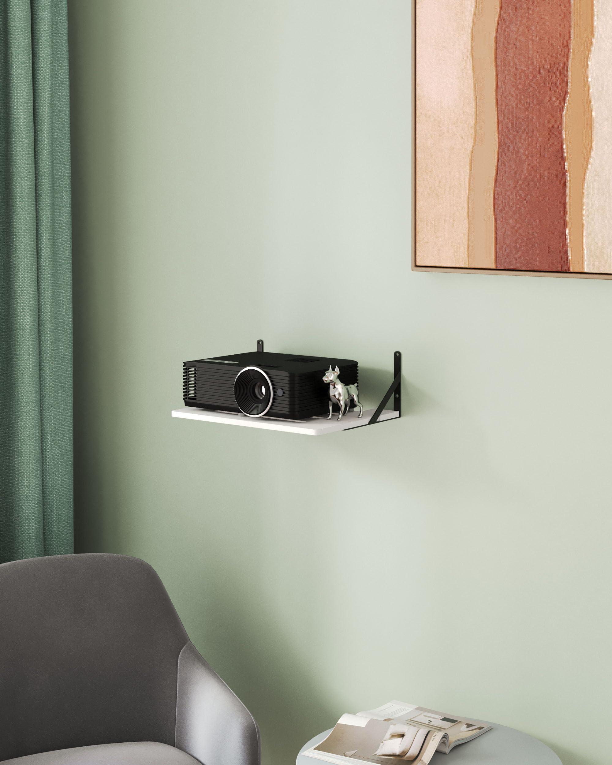 AREAJD Black White Small Mini Projector Shelf for Wall, Cable Box/Router Shelf,Floating Projector Mount, Holder Stand Accessories - Image 4
