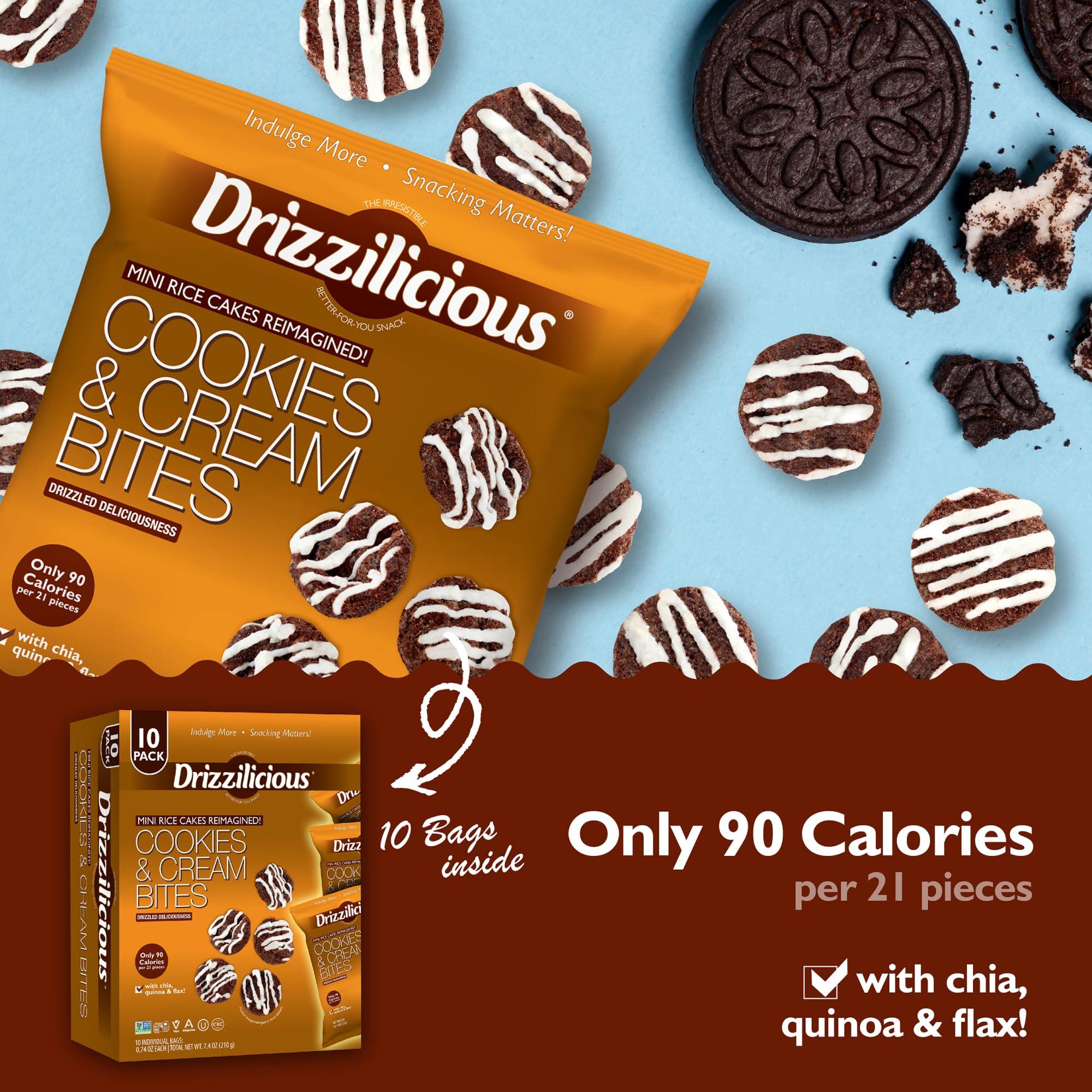 Drizzilicious Mini Rice Cakes Cookies & Cream - Rice Crisps, Healthy Snack for Adults and Kids, Flavored Rice Cakes, Vegan, Gluten Free, Allergen Free, Only 90 Calories Per Bag - 0.74 oz (Pack of 10) - Image 6
