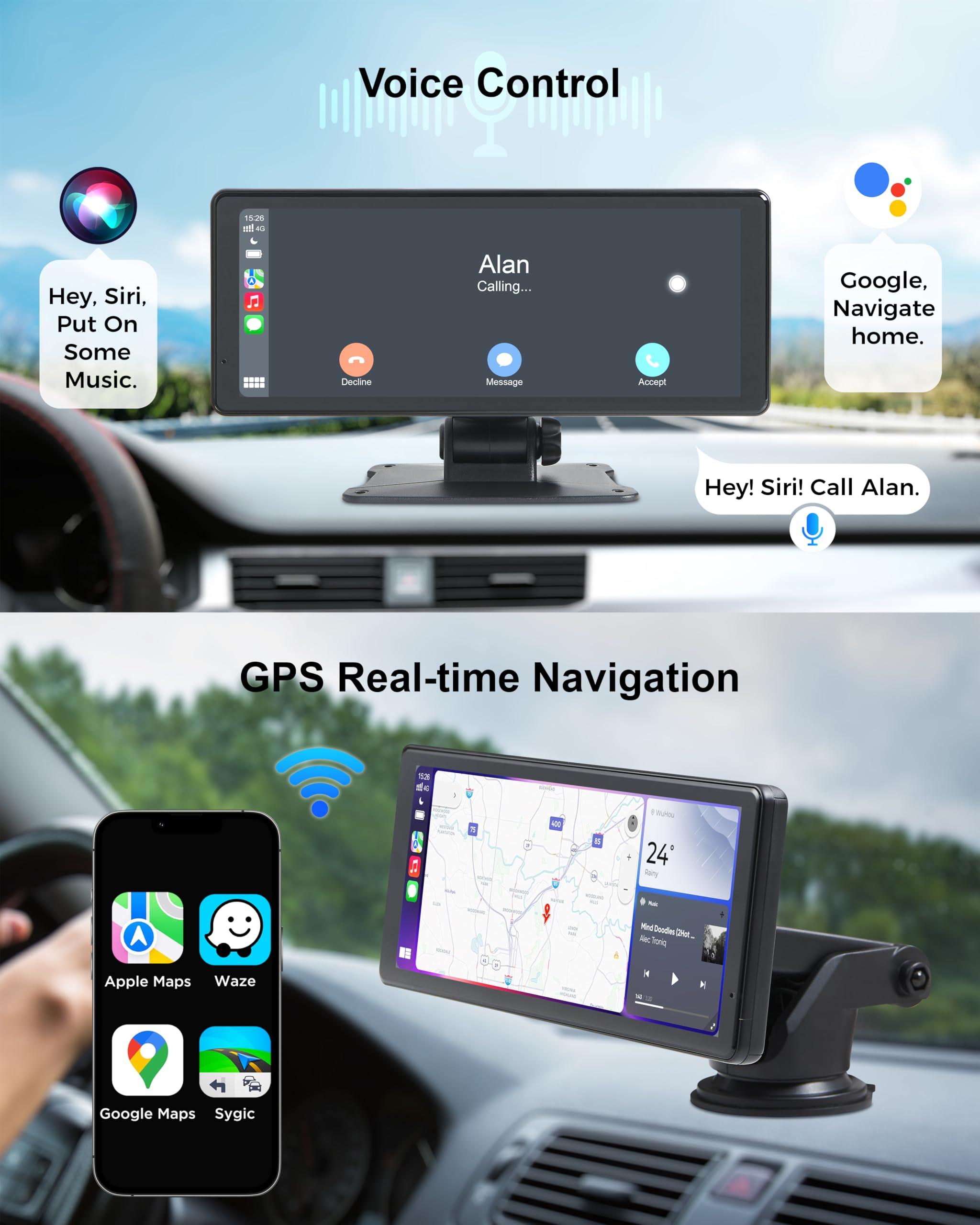 Wireless Car Stereo Carplay Screen with 4K Dash Cam, 8.1'' Portable 2K Touch Screen with 1080P Backup Camera, GPS Navigation for Car Play, Android Auto, Voice Control, Mirror Link, DVR, Bluetooth - Image 3