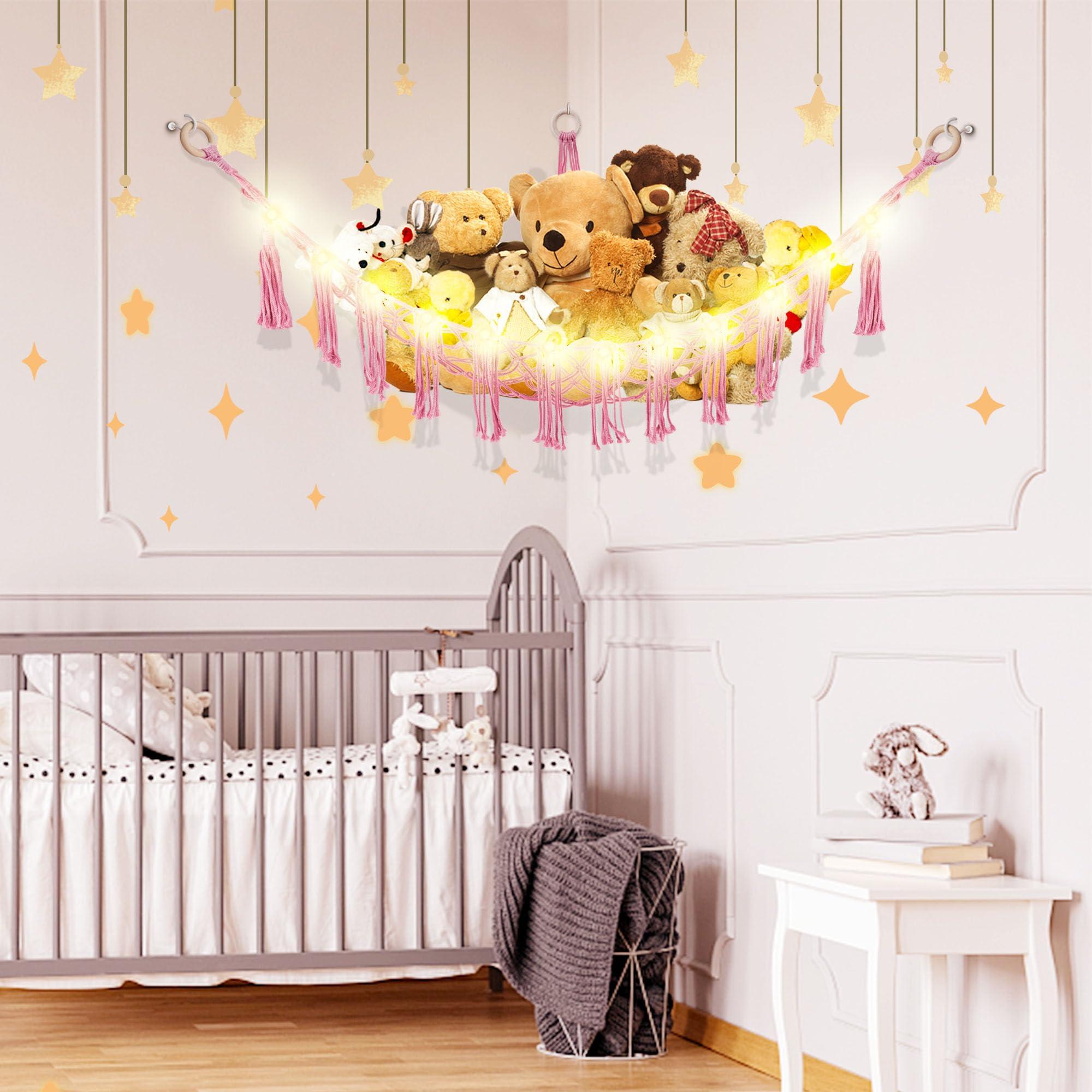 CERETIA Hammock for Stuffed Animals with LED Light, Kids Room Decor Corner, Pink - Image 2