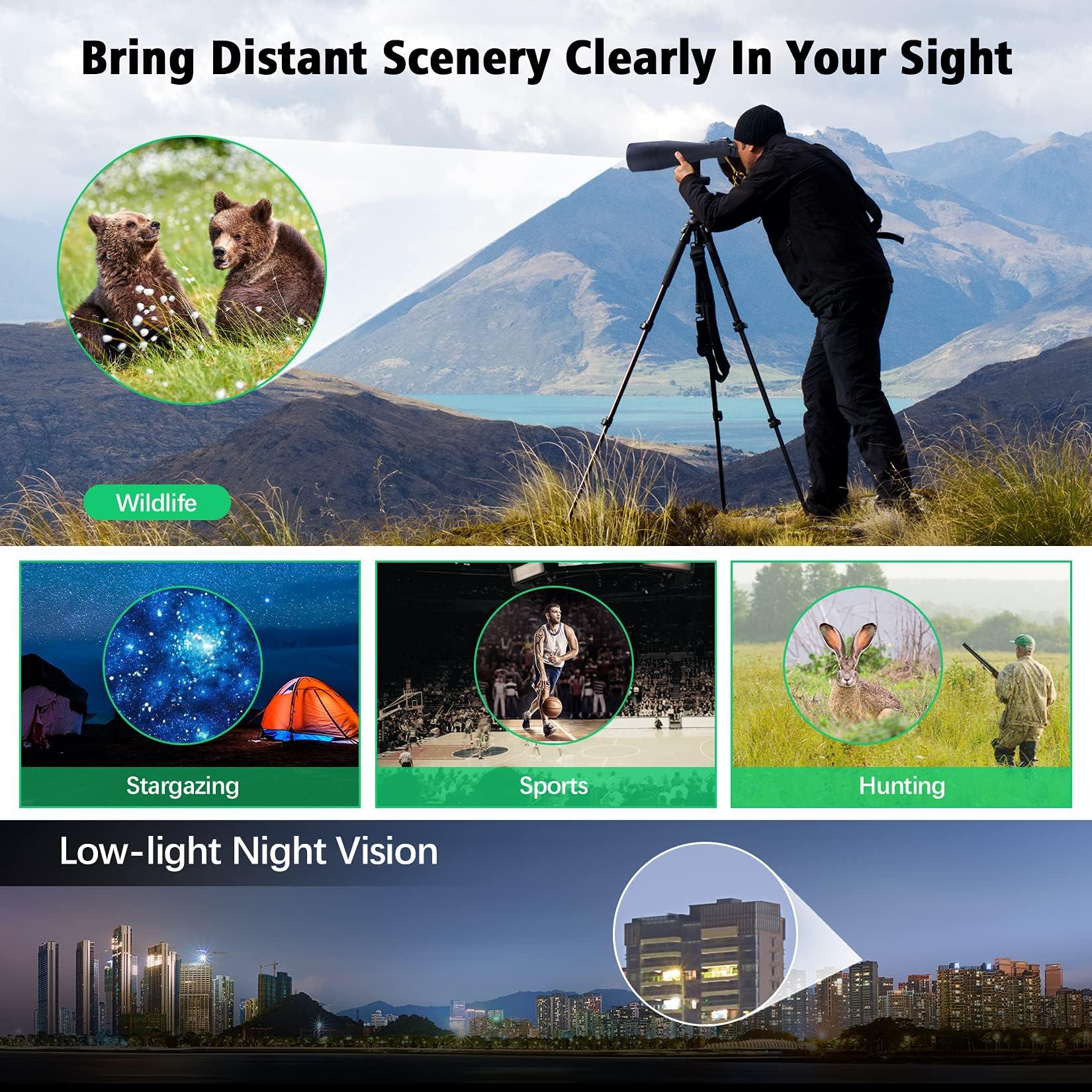 30-260X80 High Power Binoculars for Adults, Outdoor Long Range Binoculars for Birdwatching Hunting Stargazing Travel with Tripod Adapter and Carrying Case (Black, 30-260X80) - Image 5