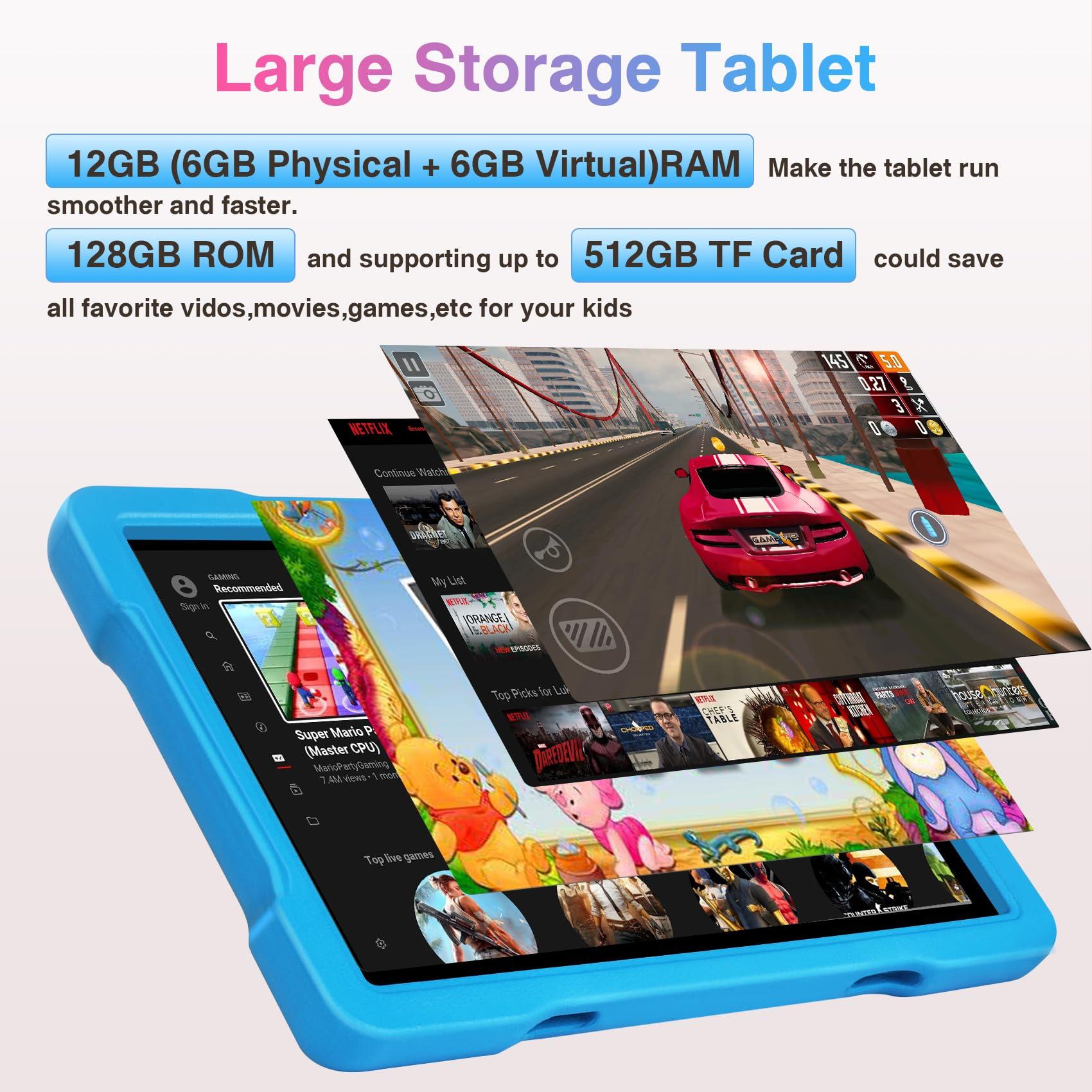 2024 Tablet 10 inch Tablets for Kids 12GB RAM 128GB ROM with Shockproof Case, Kids Space Parental Control, 6000mAh Battery, 5G/2.4G WiFi, 1280 x 800 HD Touchscreen, Bluetooth, GPS, Android 13 (Blue) - Image 2