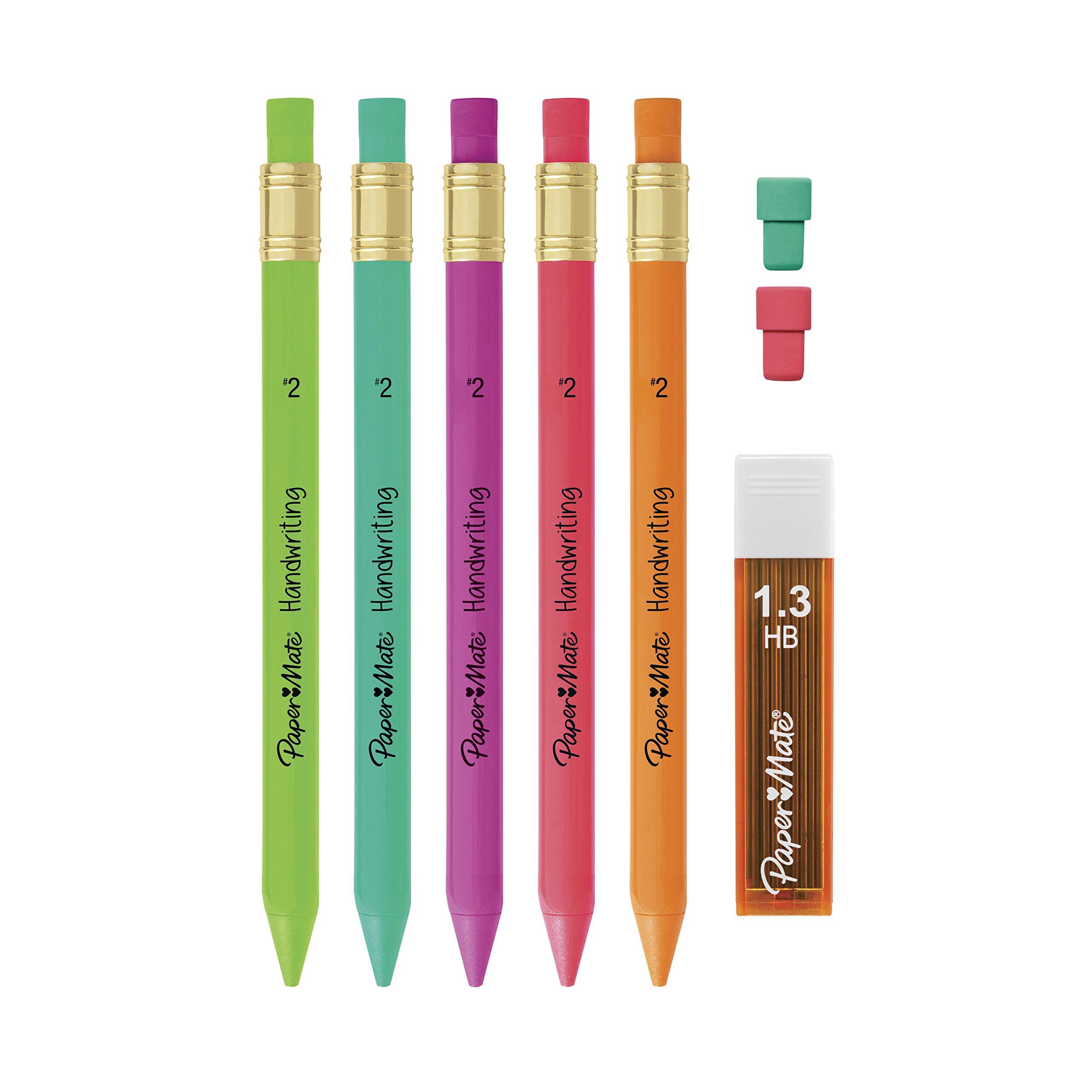 Paper Mate Handwriting Triangular Mechanical Pencil Set with Lead & Eraser Refills, 1.3mm, Back to School, Teacher Supplies, Home, Sketching, Drafting, Fun Barrel Colors, 8 Count - Image 3