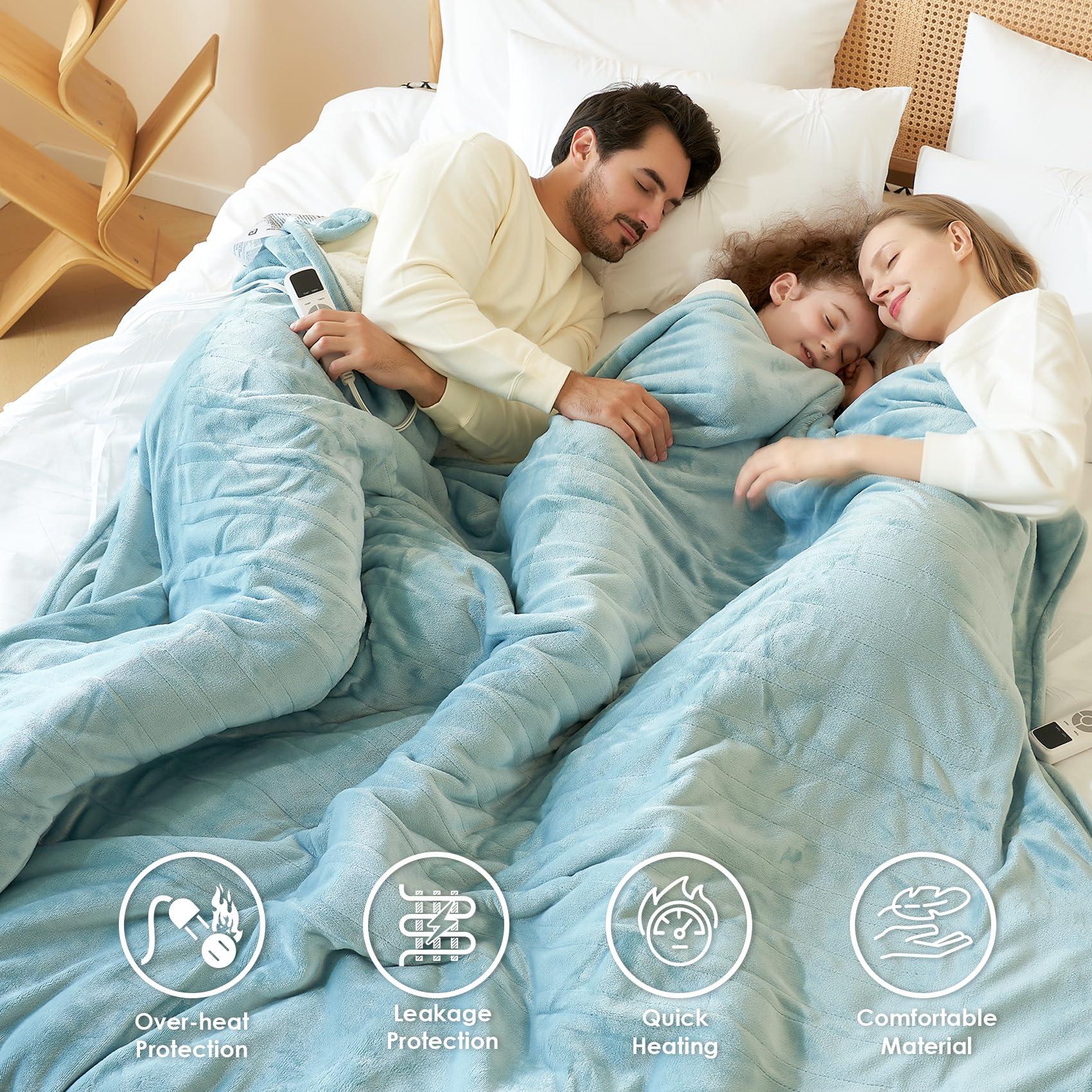 EHEYCIGA Electric Blanket Queen Size - 9 Heating Levels, 10 Hour Auto Off, Soft Cozy Sherpa, Dual Control, Fast Heating, 84 x 90 Inches - Image 3