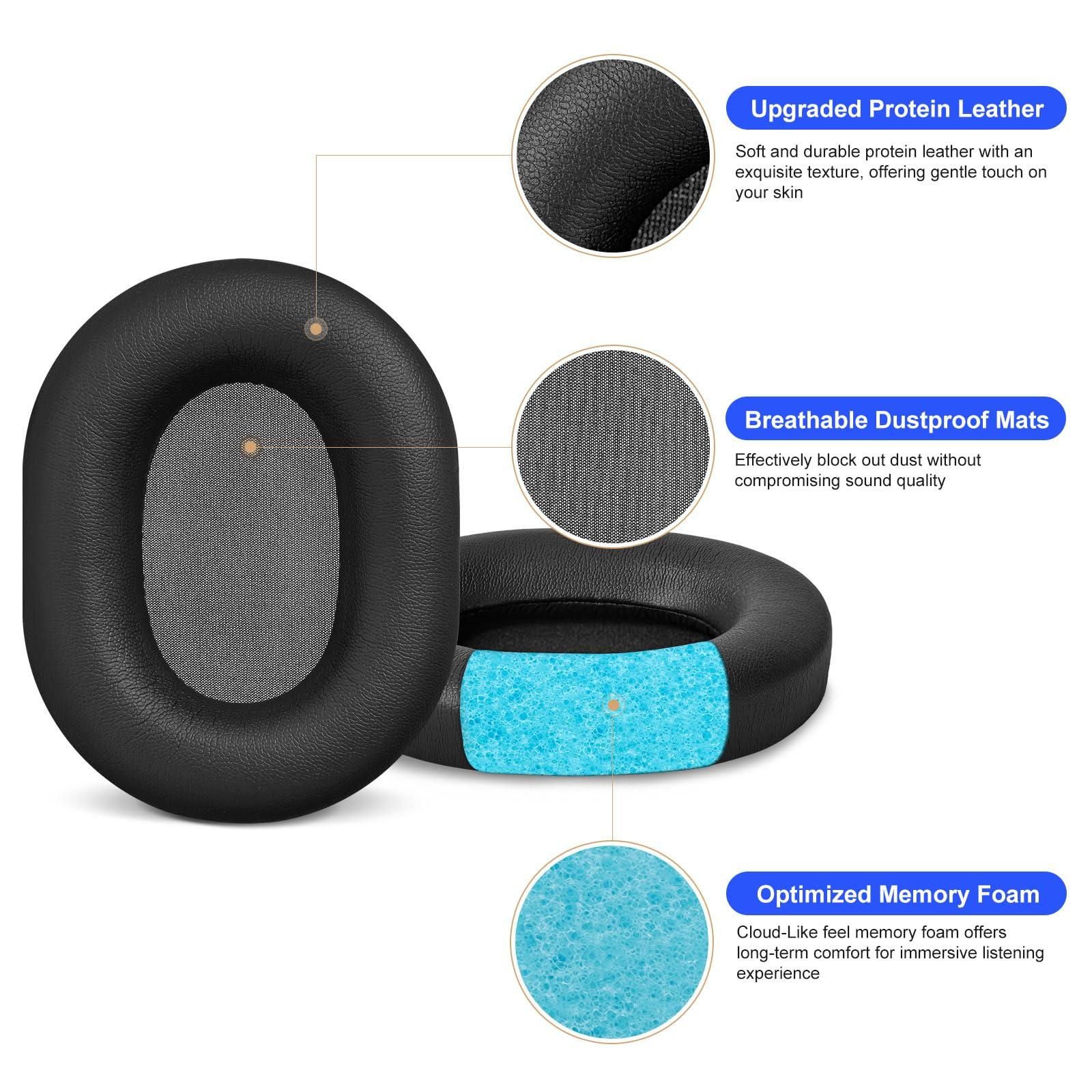 Aurivor Replacement Ear-Pads Cushions for Sony WH-1000XM5 Noise Canceling Headphones, Premium XM5 Ear Covers with Soft Protein Leather, Optimized Memory Foam (Black) - Image 3