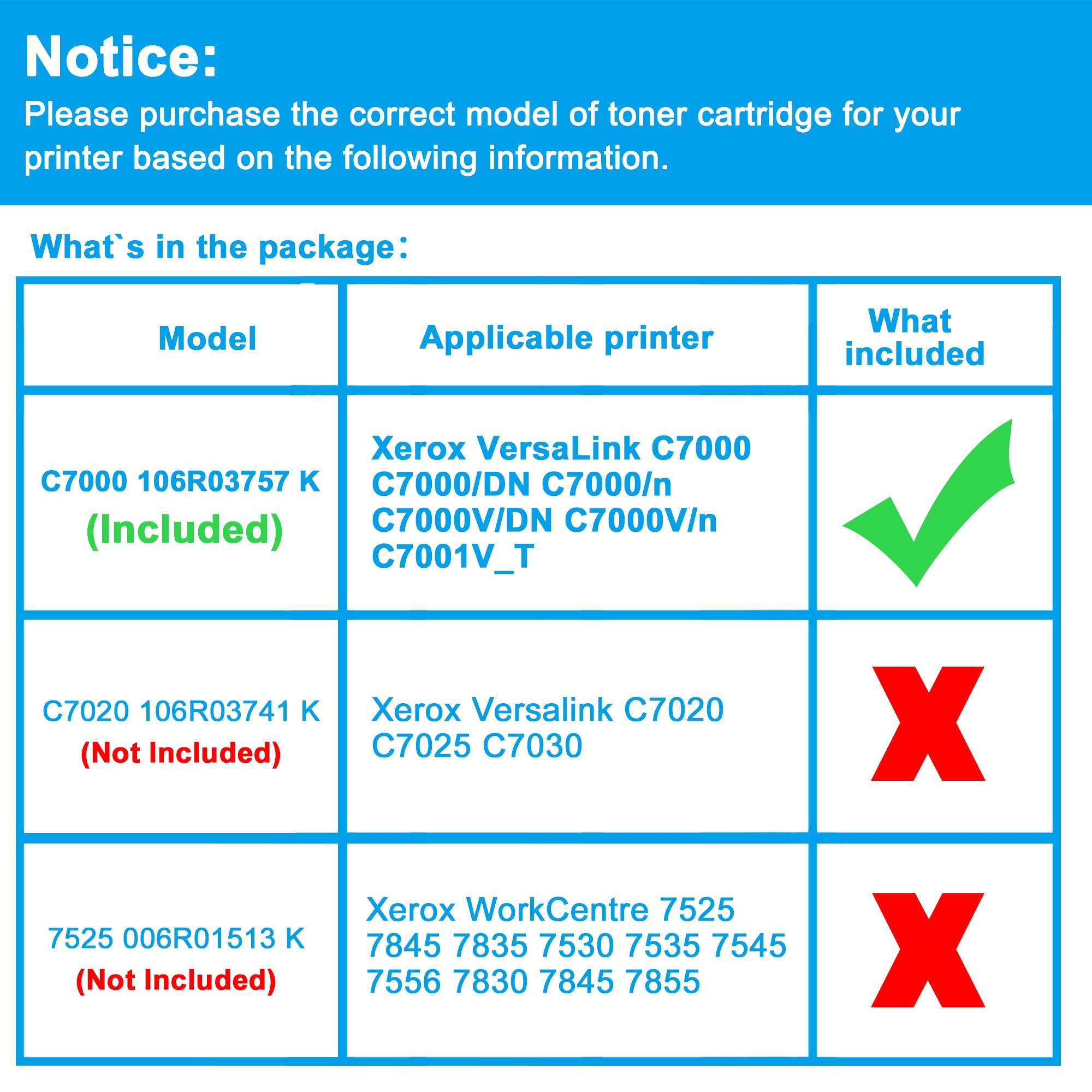 LCL Compatible Toner Cartridge Replacement for Xerox Versalink C7000 C7000/DN C7000/n C7000V/DN C7000V/n C7001V_T 106R03757 106R03761 High Yield (1-Pack Black) - Image 2