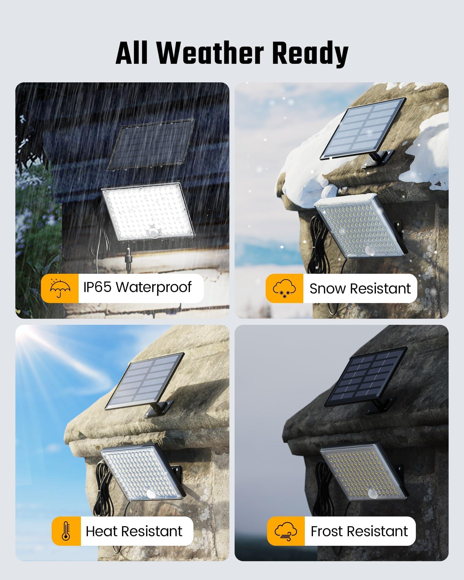 SUPERDANNY Solar Outside Lights with 113 Bright LEDs 7000K, Motion Sensor Outdoor Flood Lights Dusk to Dawn with 16ft Cable IP65 Waterproof, Security Light for Garden Barn Porch 2 Pack - Image 5