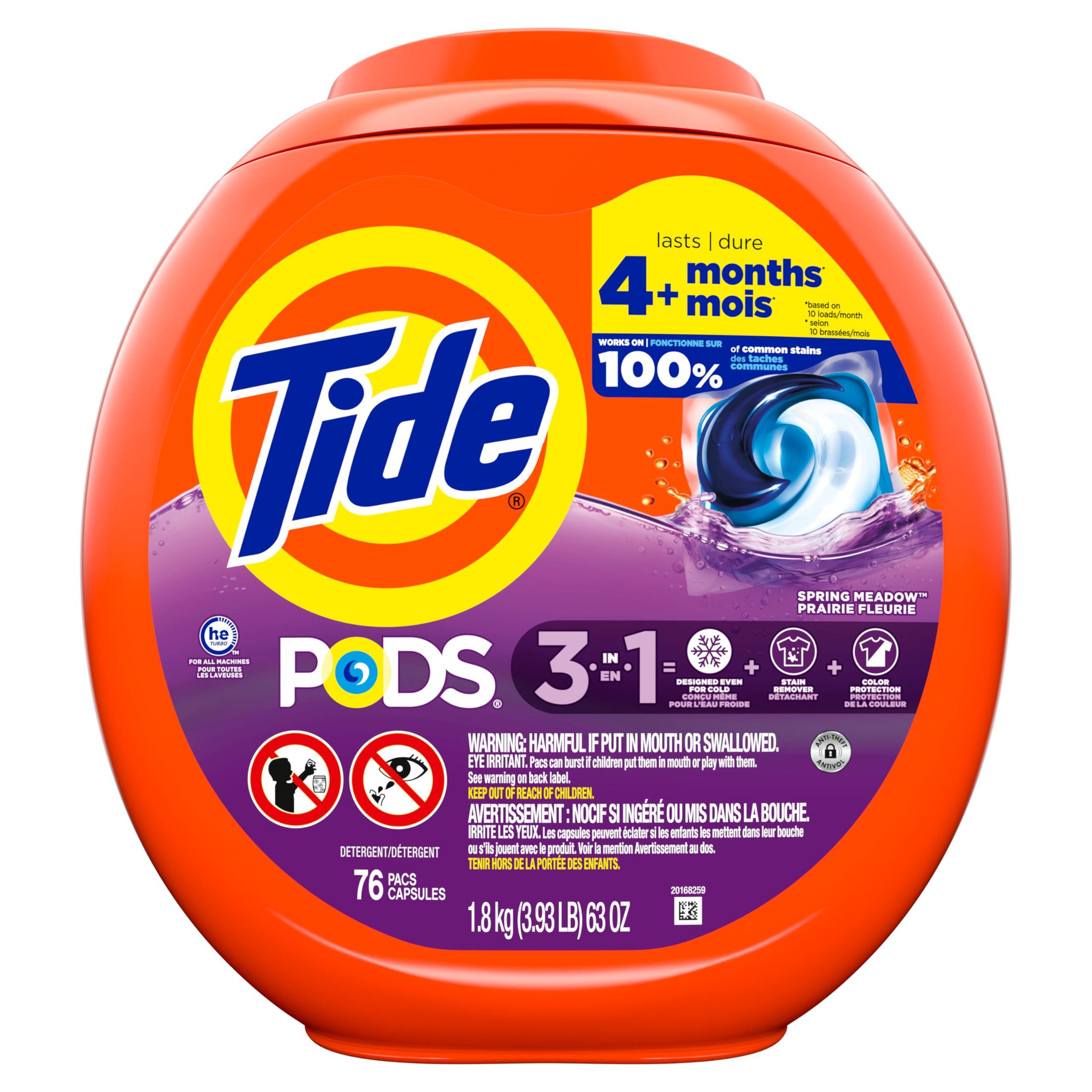 Tide PODS laundry detergent pacs, 3-in-1 Stain Remover, Odor Fighter, Color Protector, 76 Count, HE compatible, Spring Meadow Scent - Image 12