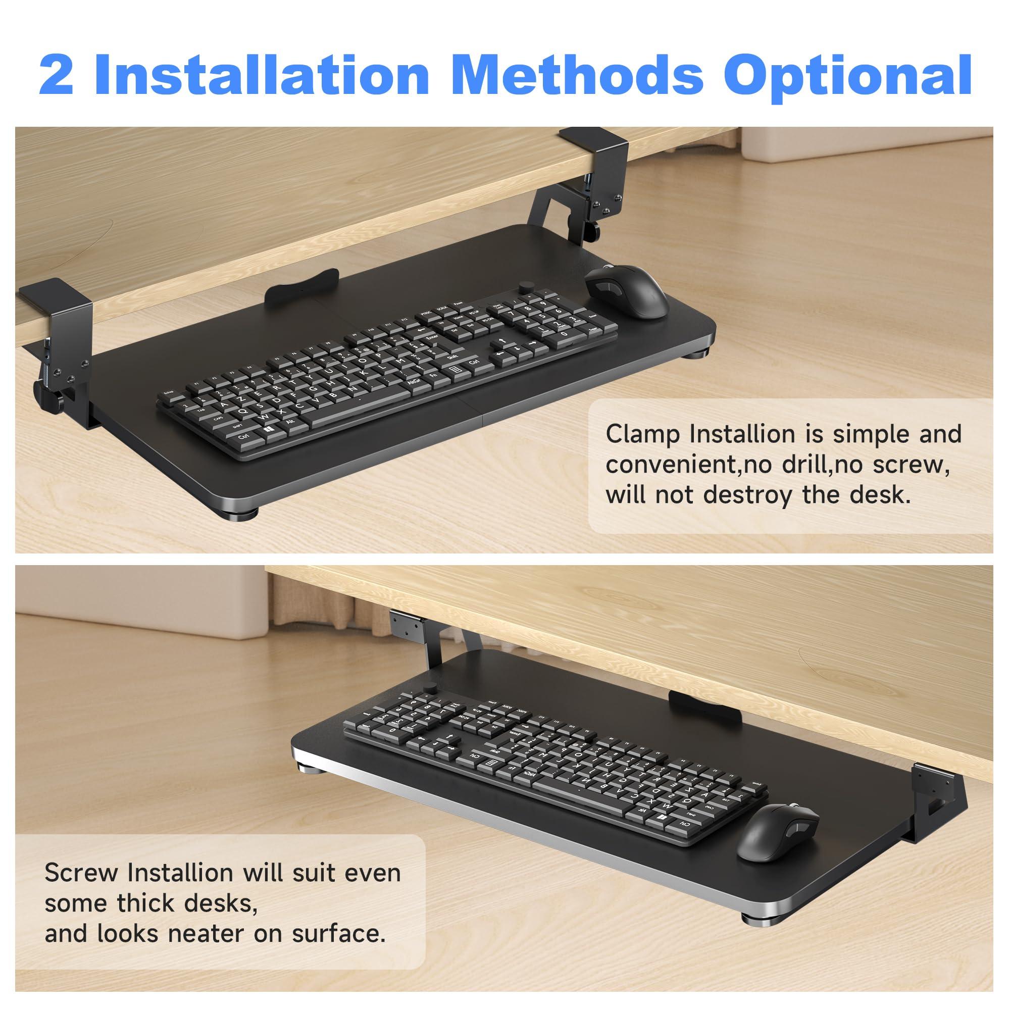 XINLEI Keyboard Tray Under Desk Large C-Clamp 25.6” (30” Including Clamps) x 11.8” Slide-Out Platform Computer Drawer Pull Out Keyboard & Mouse Tray Black DSF4 - Image 6