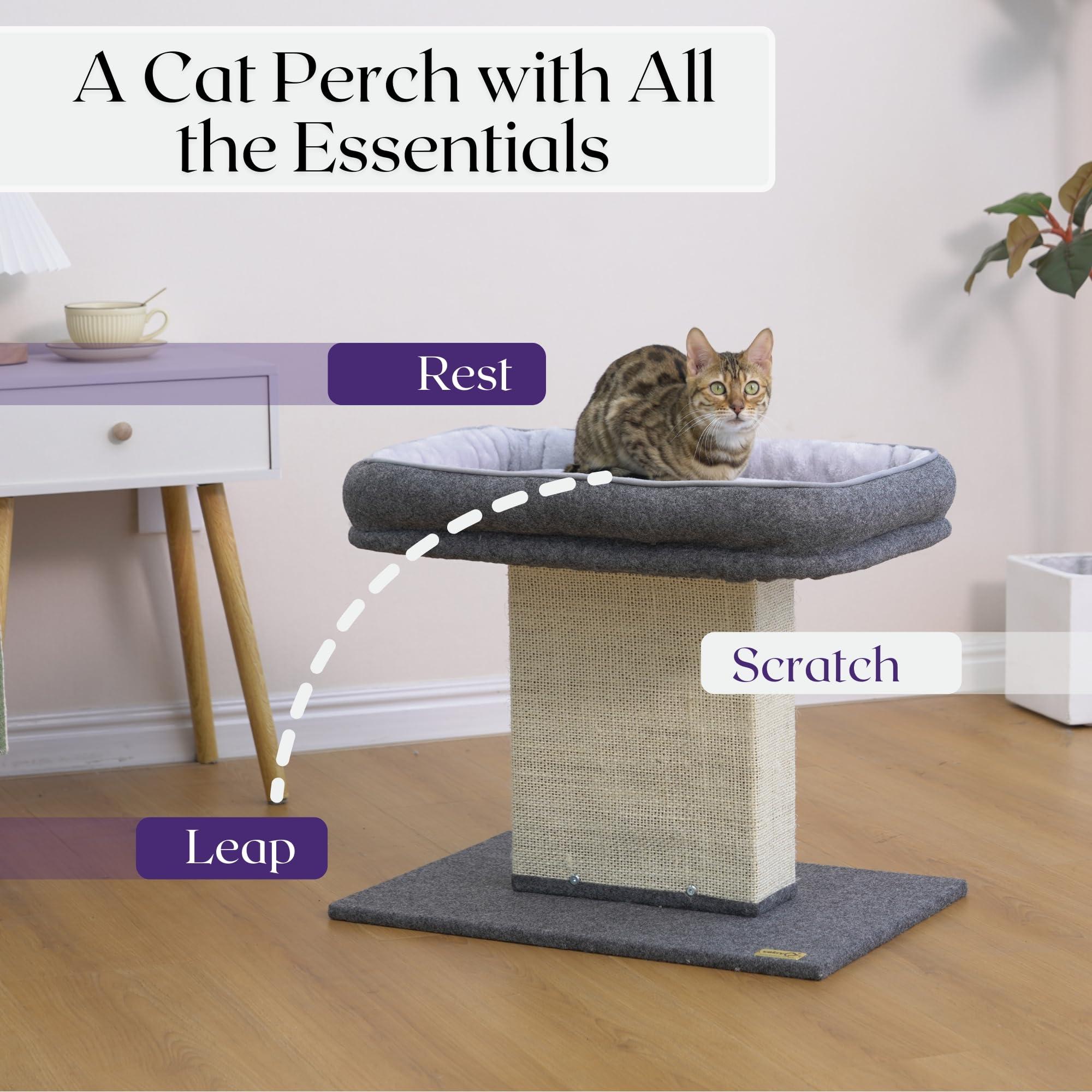 Catry 19" High 2-in-1 Elevated Cat Perch with Large Soft Felt Bed, Wide Sisal Scratching Post, Minimalist Cat Furniture for Climbing, Scratching & Resting, Fits All Indoor Cats & Home Décor, Grey - Image 5