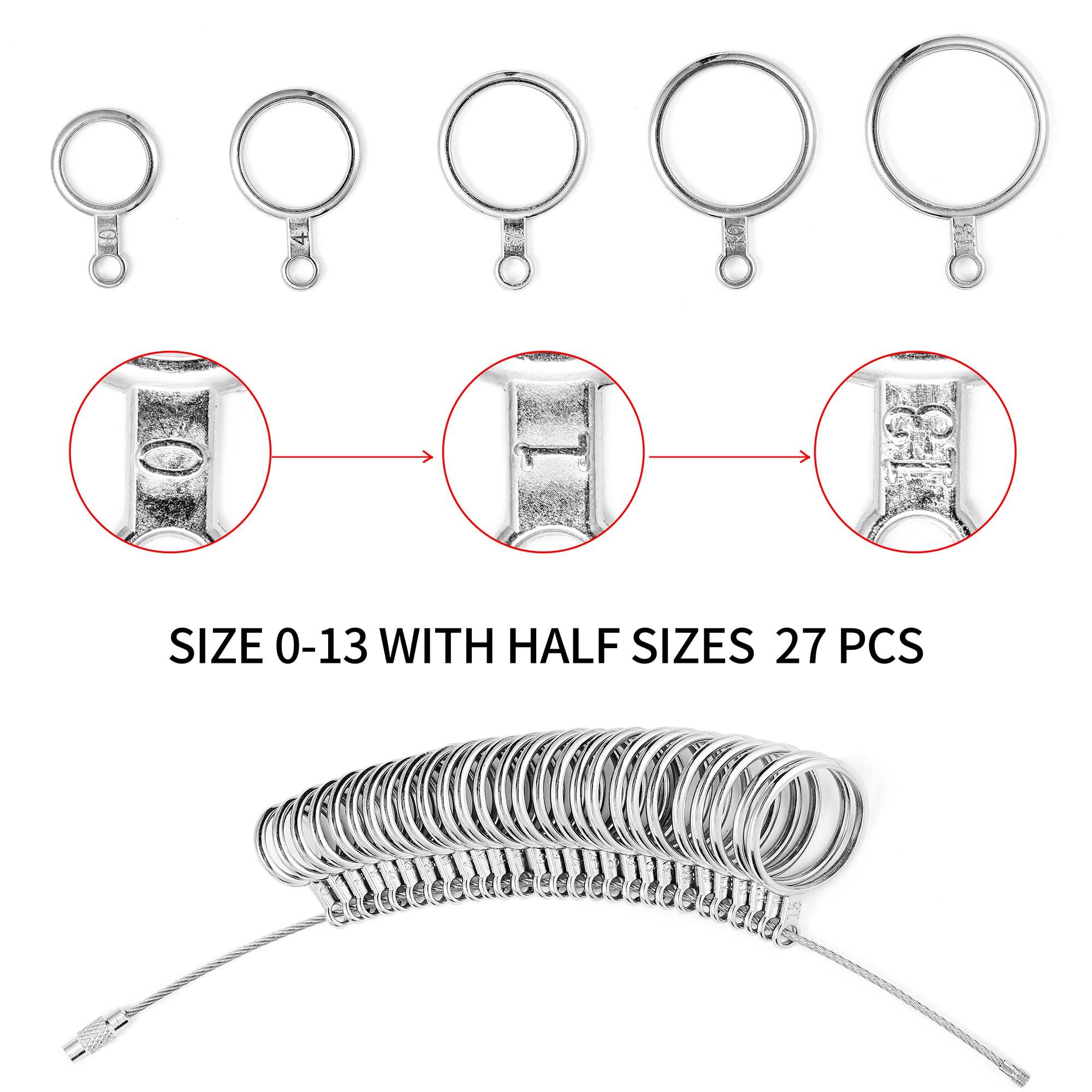 Bflaae Ring Sizer Measuring Tool Kit, 27 PCS Stainless Steel Measuring Ring Tool, US Ring Size 0-13 with Half Size, 2 PCS Reusable Finger Size Tape with Magnified Glass 1-17 USA Rings Size - Image 2