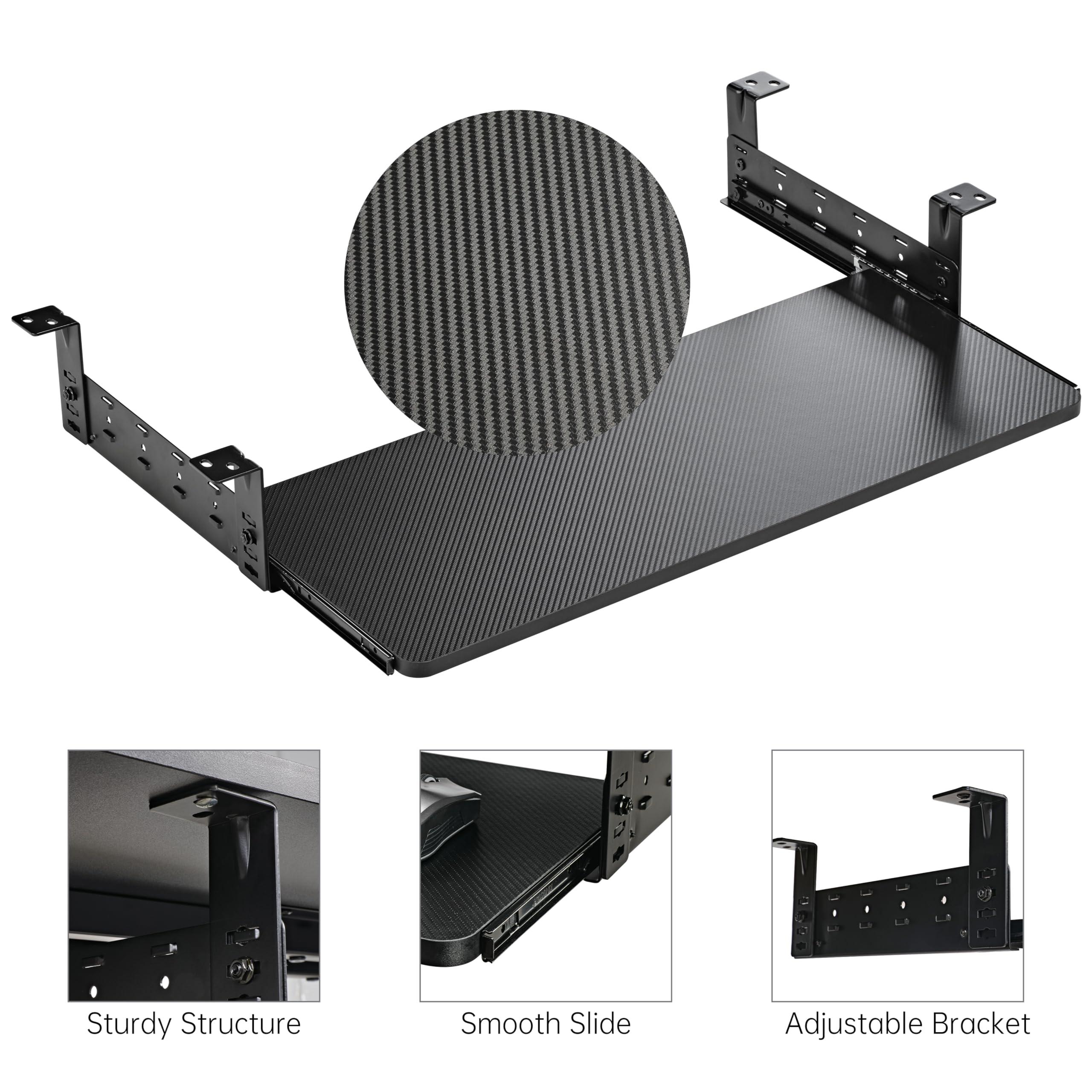 EUREKA ERGONOMIC Adjustable Keyboard Tray Under Desk, 28x11 Inch Large Slide Out Keyboard & Mouse Platform Tray, Wooden Pull Out Computer Keyboard Drawer for Typing Home Office Desk, Black - Image 7