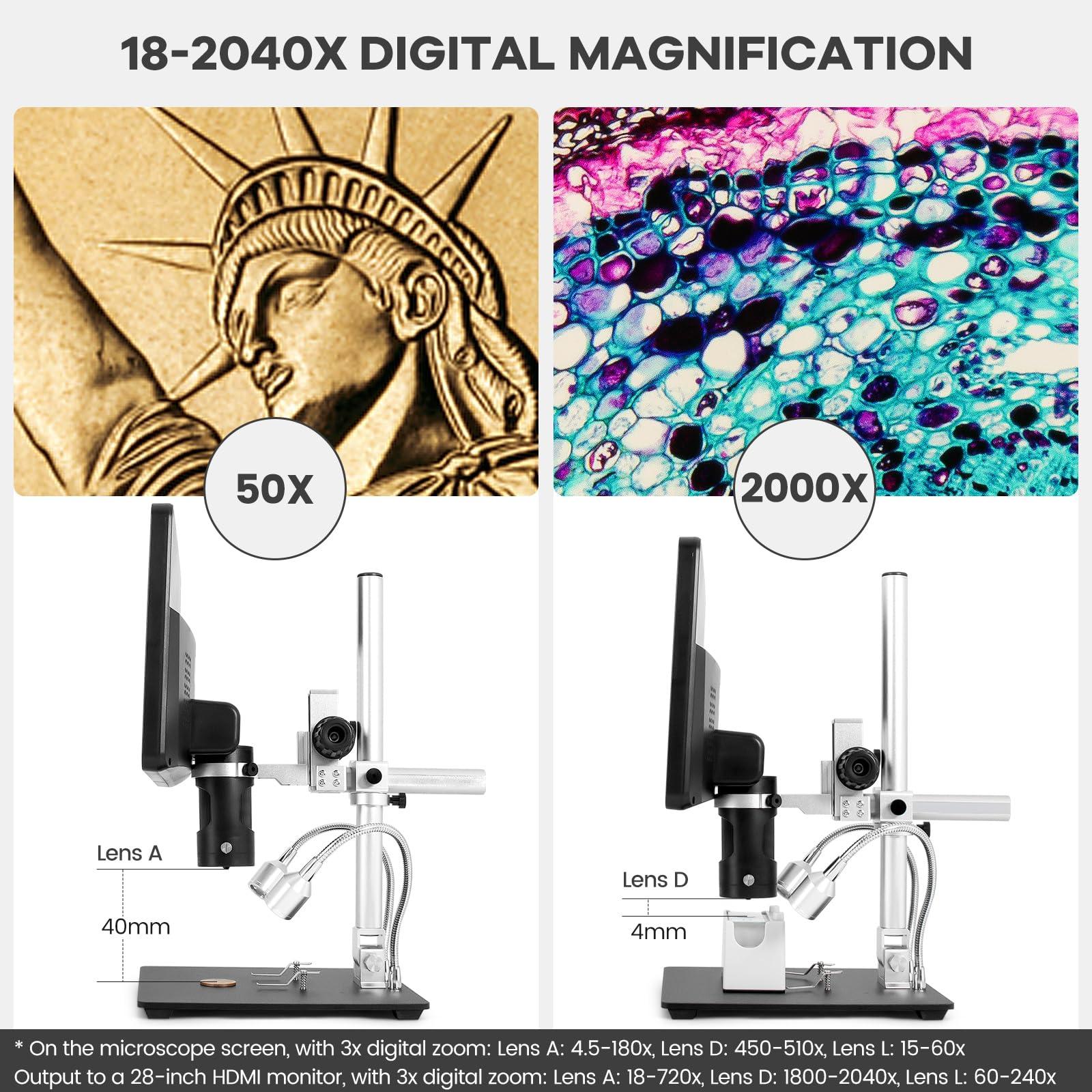Andonstar AD249S-M 10.1 Inch HDMI Digital Microscope 2000x for Adults, 3 Lens 2160P UHD Video Record, Soldering Microscope for Electronics Repair, Error Coins, Pro Boom Arm Stand, Windows Compatible - Image 6