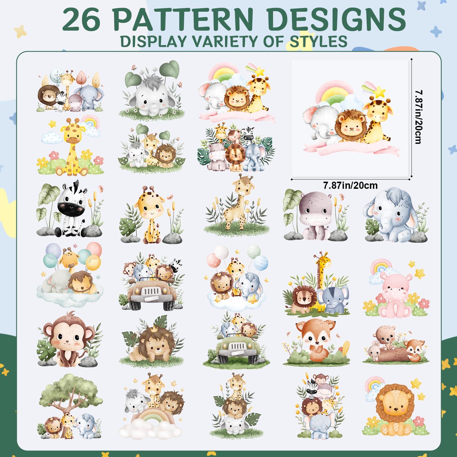 Falueqg 26pcs Forest Animal Iron On Transfers - DTF Transfers Ready to Press, Cute Iron on Decals Stickers for Baby Bodysuit, Heat Transfer Vinyl for Baby Onesie Bibs Decorating Kit - Image 3