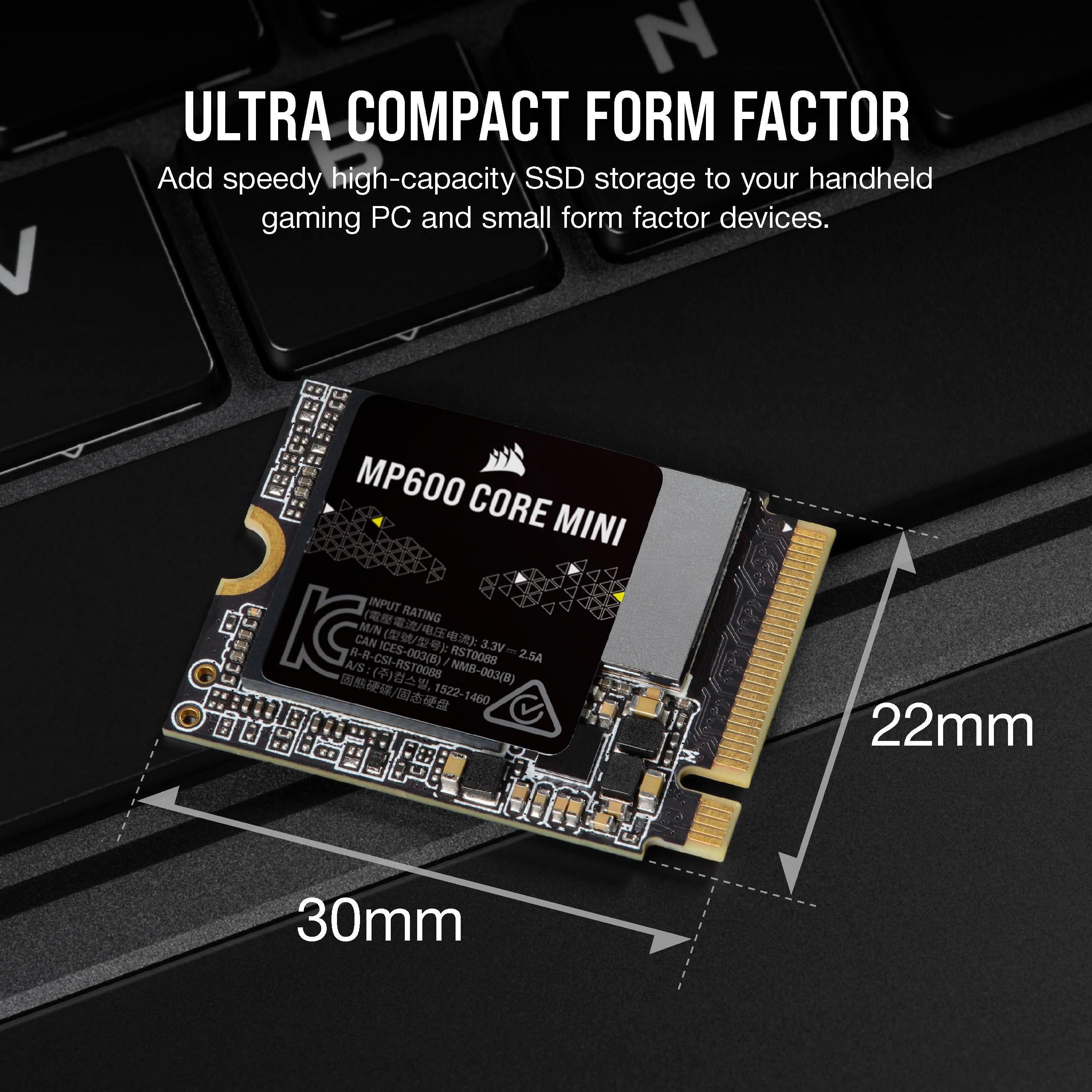 Corsair MP600 CORE MINI 2TB M.2 NVMe PCIe x4 Gen4 2 SSD – M.2 2230 – Up to 5,000MB/sec Sequential Read – High-Density QLC NAND – Great for Steam Deck, ASUS ROG Ally, Microsoft Surface Pro – Black - Image 2