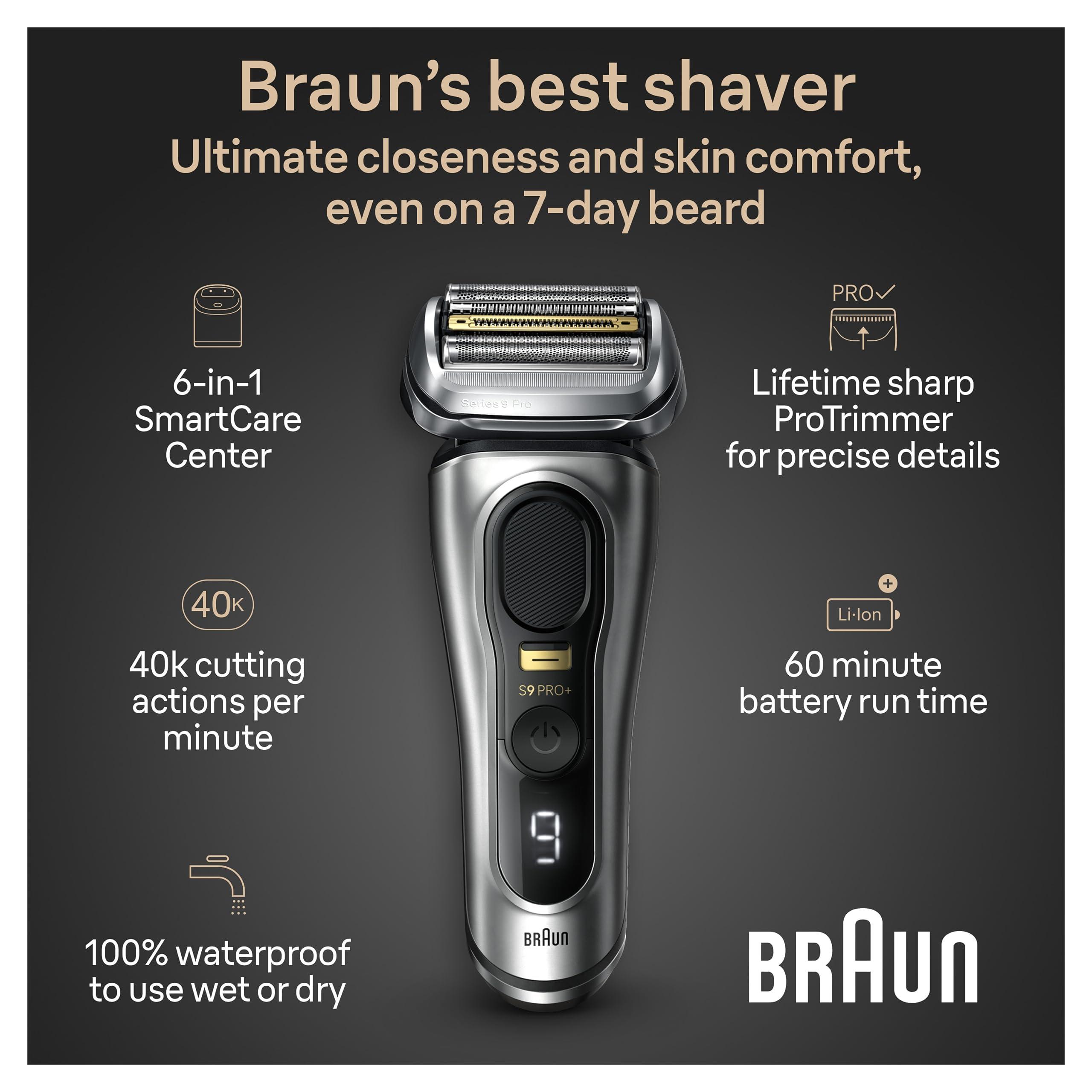Braun Series 9 PRO+ Electric Razor for Men, 5 Pro Shave Elements & Precision Long Hair Trimmer, 6in1 SmartCare Center, Wet & Dry Electric Razor for Smooth Skin with 60min Battery Runtime, 9567cc - Image 3