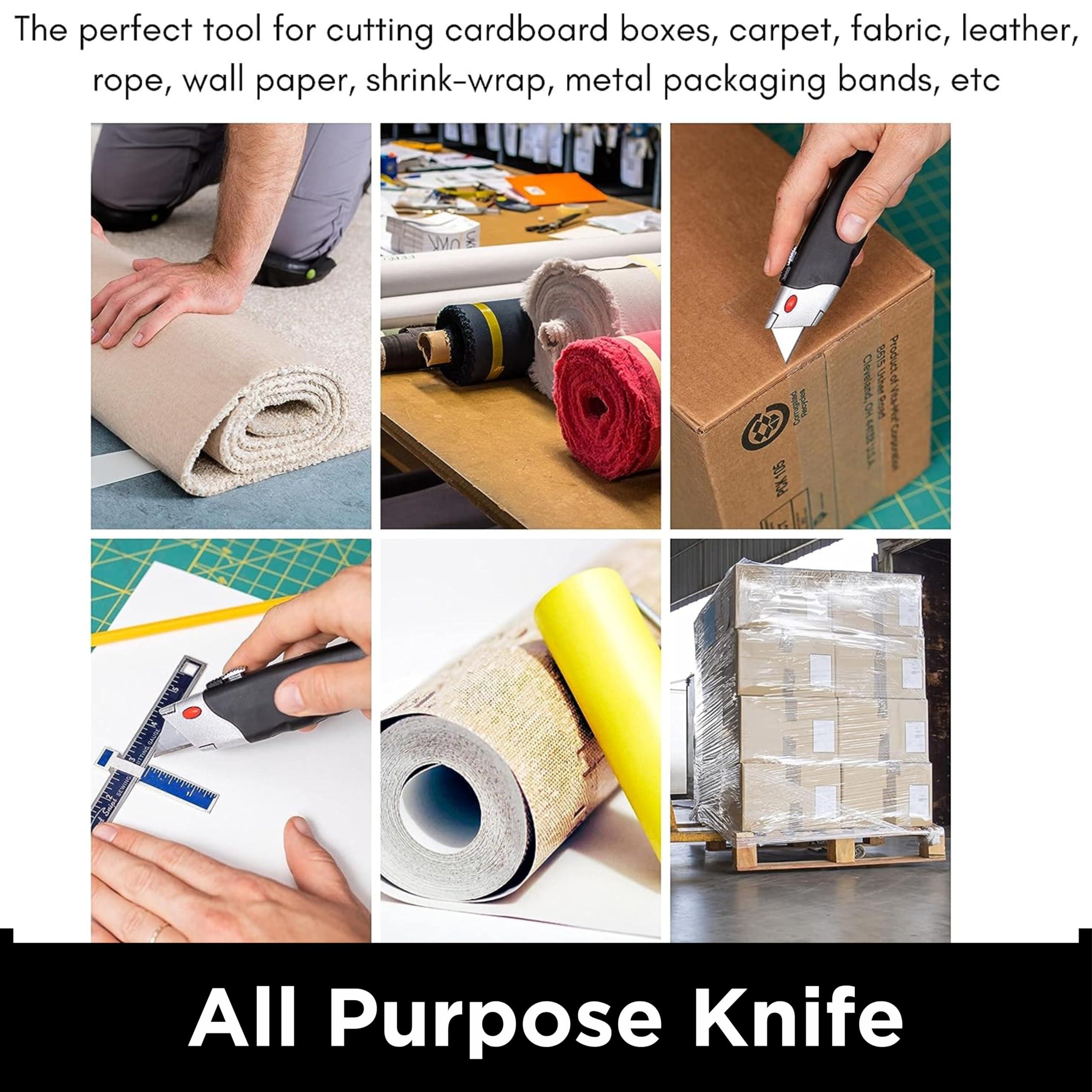 INTERNET'S BEST Premium Utility Knife Set | Retractable Box Cutter with Rubber Handle | Heavy-Duty Cutting for Cardboard, Carpet, Plastic | Retractable Blade | Includes 2 Razor Knives & Extra Blades - Image 7