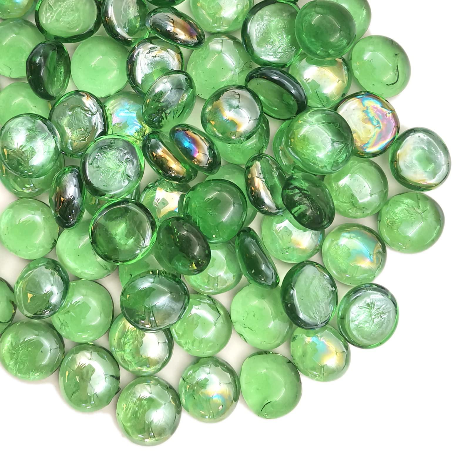 Flat Glass Marbles 1 Pound Vase Filler Fire Pit Glass Pebbles for Indoor Plants, Aquarium Fish Tank Decorations, Home Decor, Fire Pit, Landscaping, Arts Crafts (Green) - Image 3