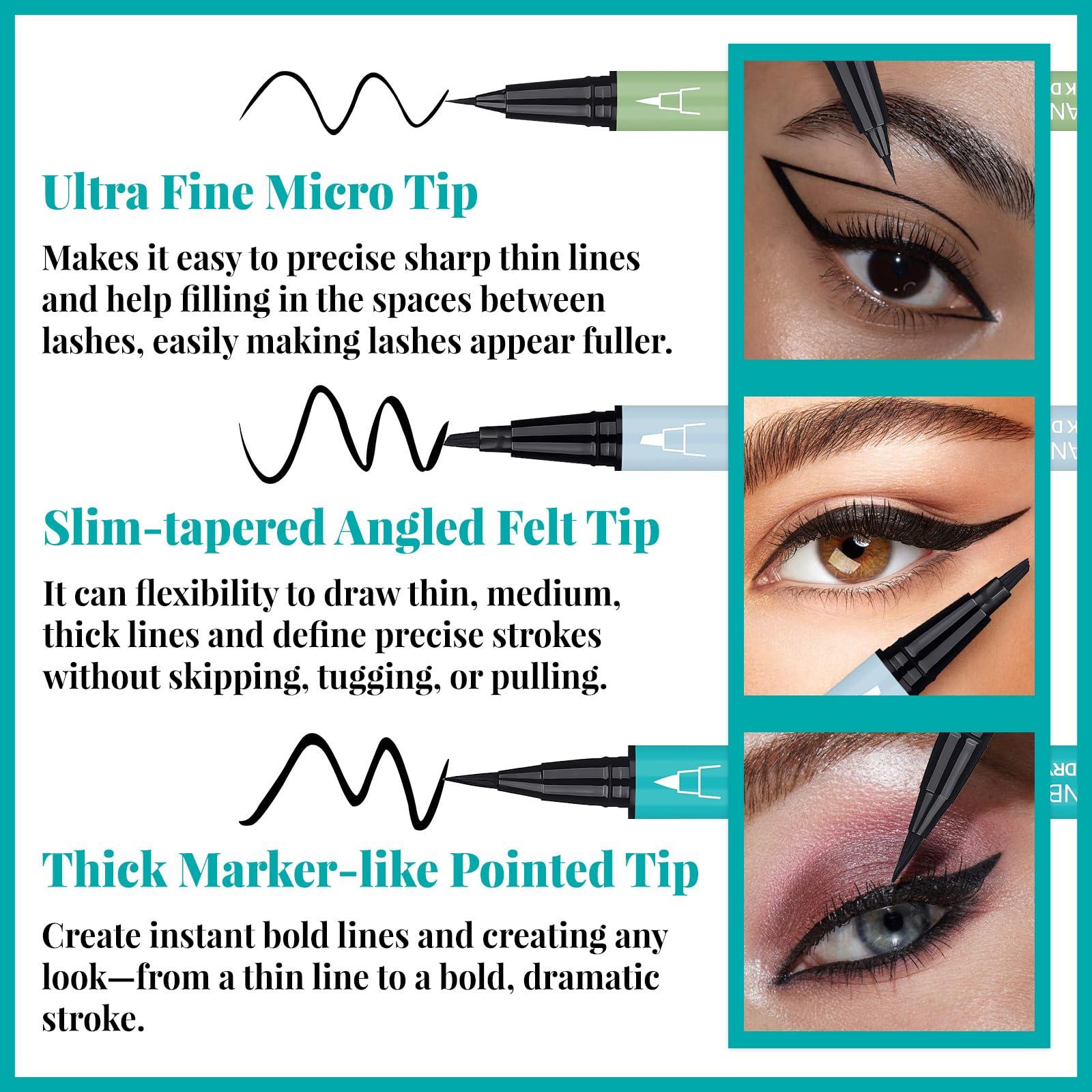 UCANBE 3pcs Black Liquid Eyeliner Kit Included 3 Brush Tip for Ultra Precision, Quick Drying, Smooth Glide, Smudge-Resistant, Waterproof Pigmented Up To 24 Hours Liquid Liner Eye Makeup Set - Image 2