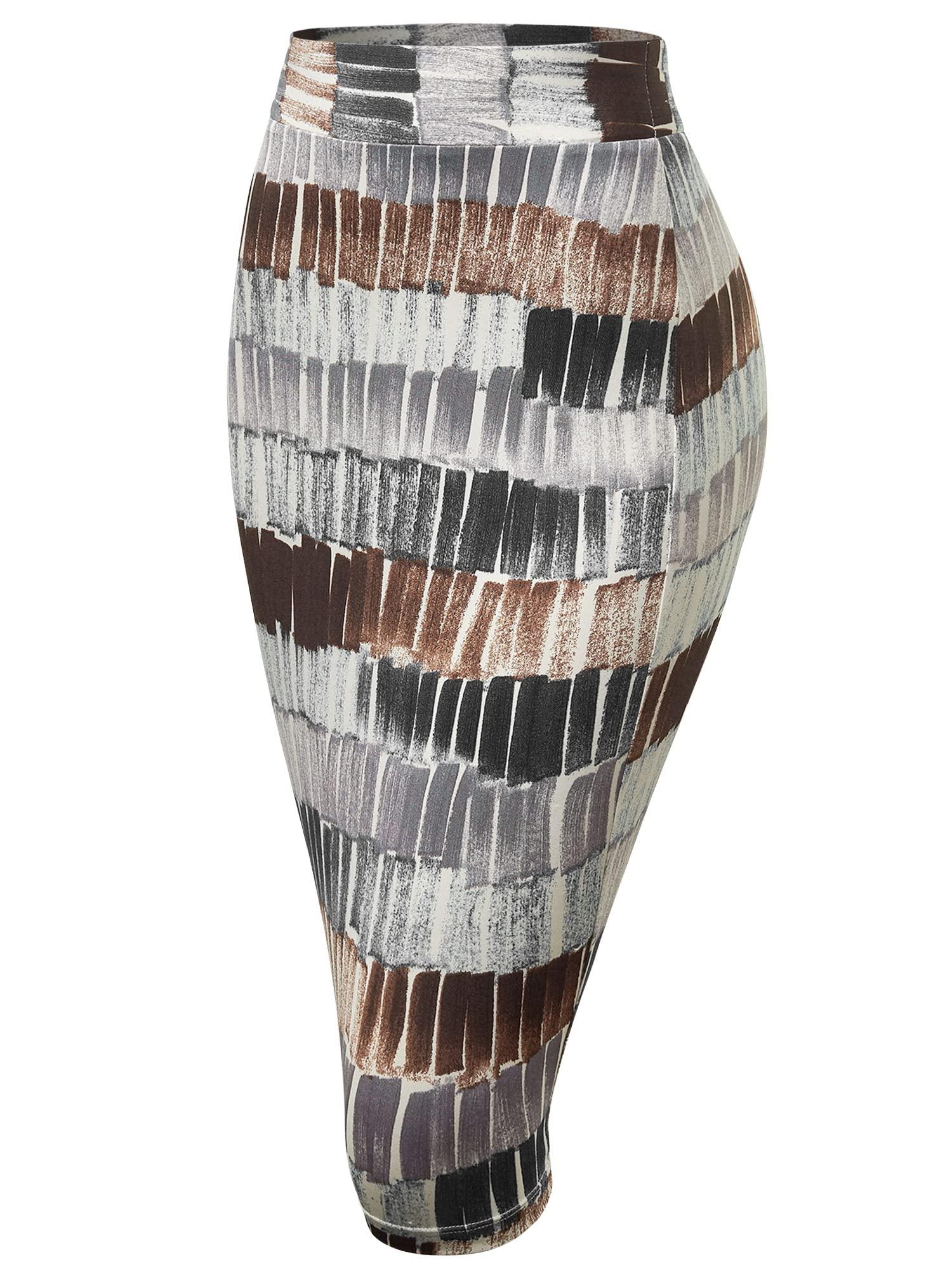 Made By Johnny Women's Premium Scuba Stretch High Waist Pencil Skirt Below Knee for Office Wear - Image 2