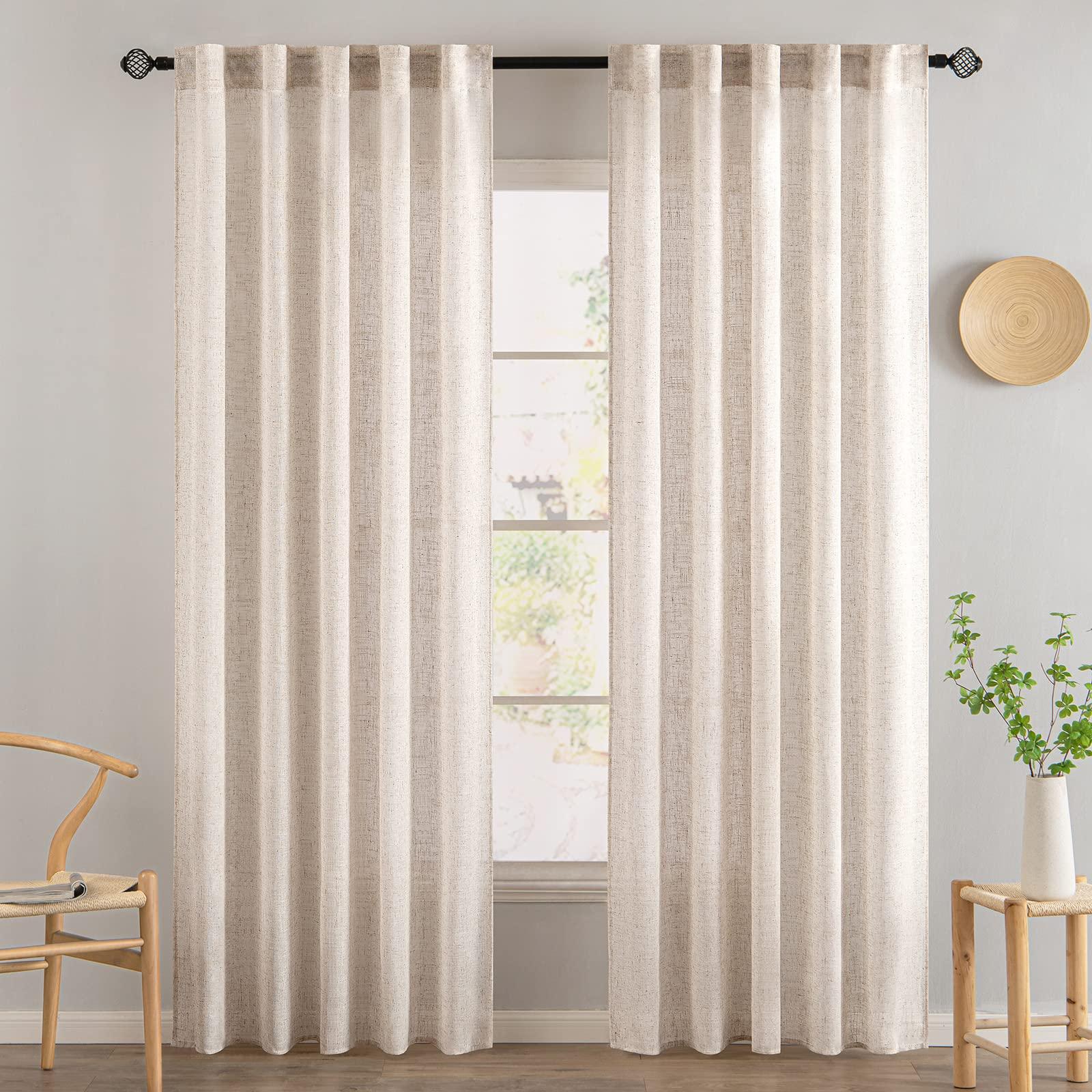 MIULEE Natural White Linen Curtains 84 Inch Long for Bedroom Living Room, Soft Thick Linen Textured Window Drapes Semi Sheer Light Filtering Rod Pocket Back Tab Neutral Farmhouse Cream Ivory 2 Panels - Image 2