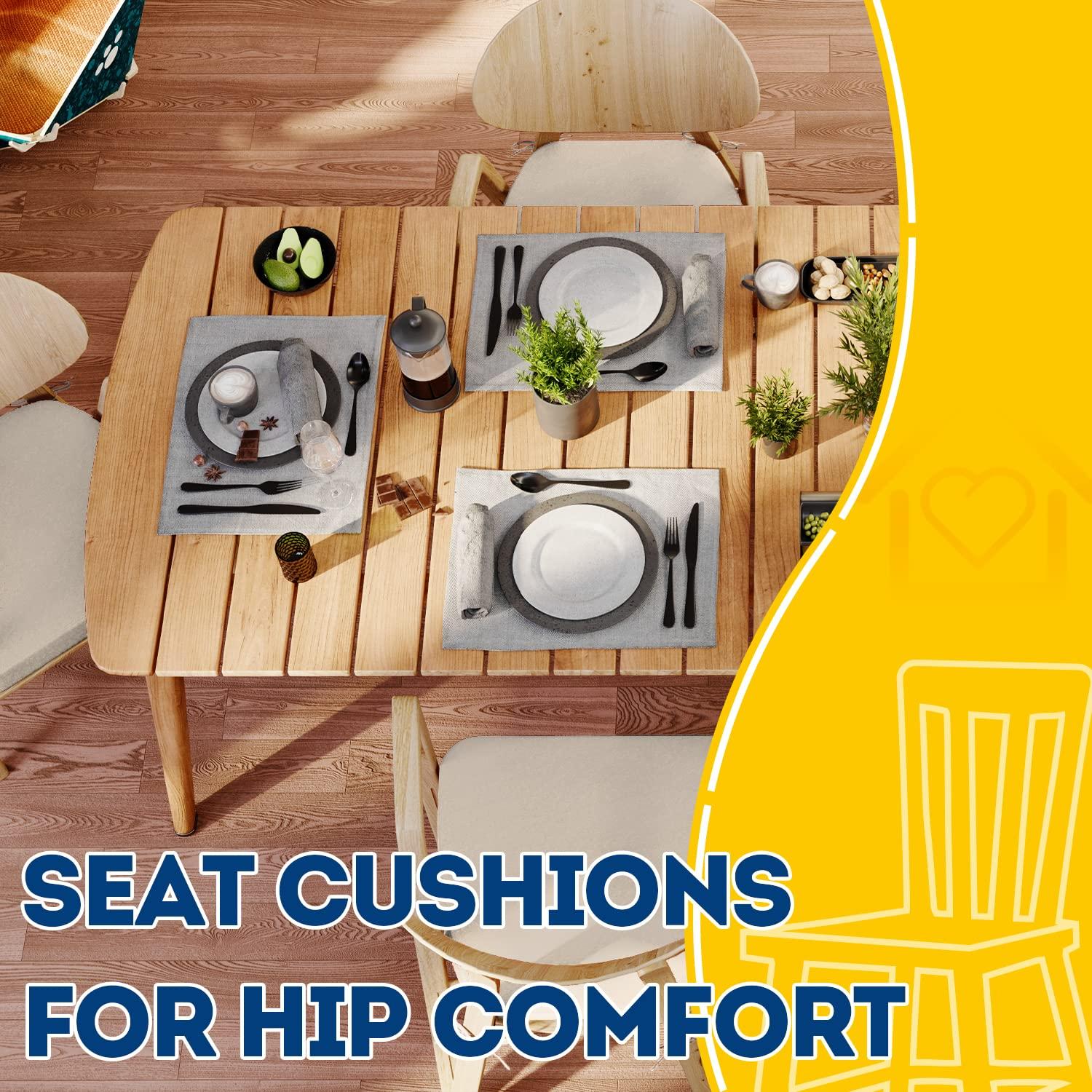 AAAAAcessories D-Shaped Chair Cushions, 2" Thick Dining Chair Pads with Ties and Removable, Machine-Washable Cover, 17" x 16", Set of 4, Beige - Image 7
