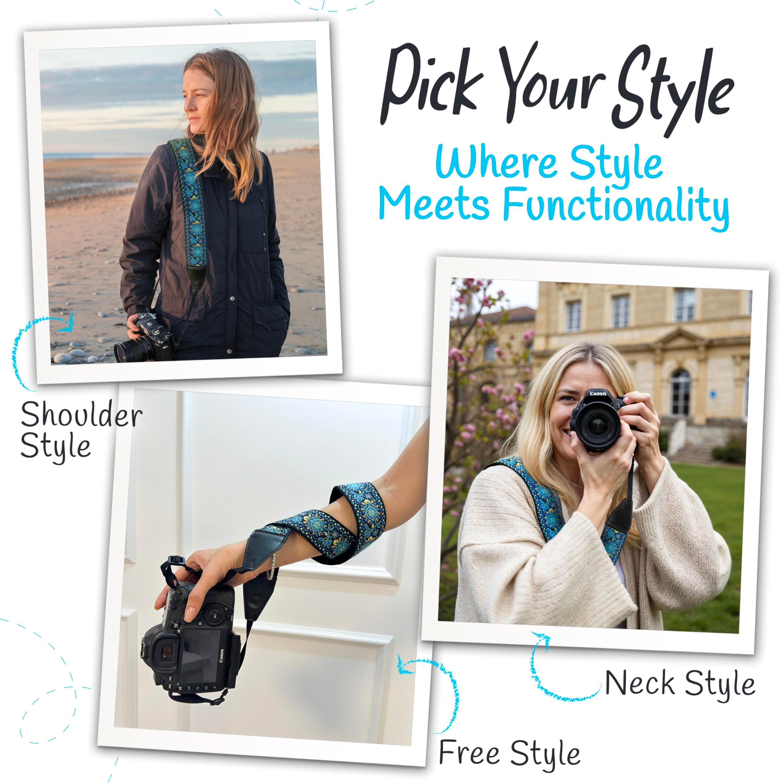 Camera Strap For Photographers Padded Universal Fit Neck Shoulder & Crossbody Strap Quick Release For DSLR/SLR/Mirrorless Canon Nikon Sony Olympus Compatible Photographer Gift for Men & Women - Blue - Image 6