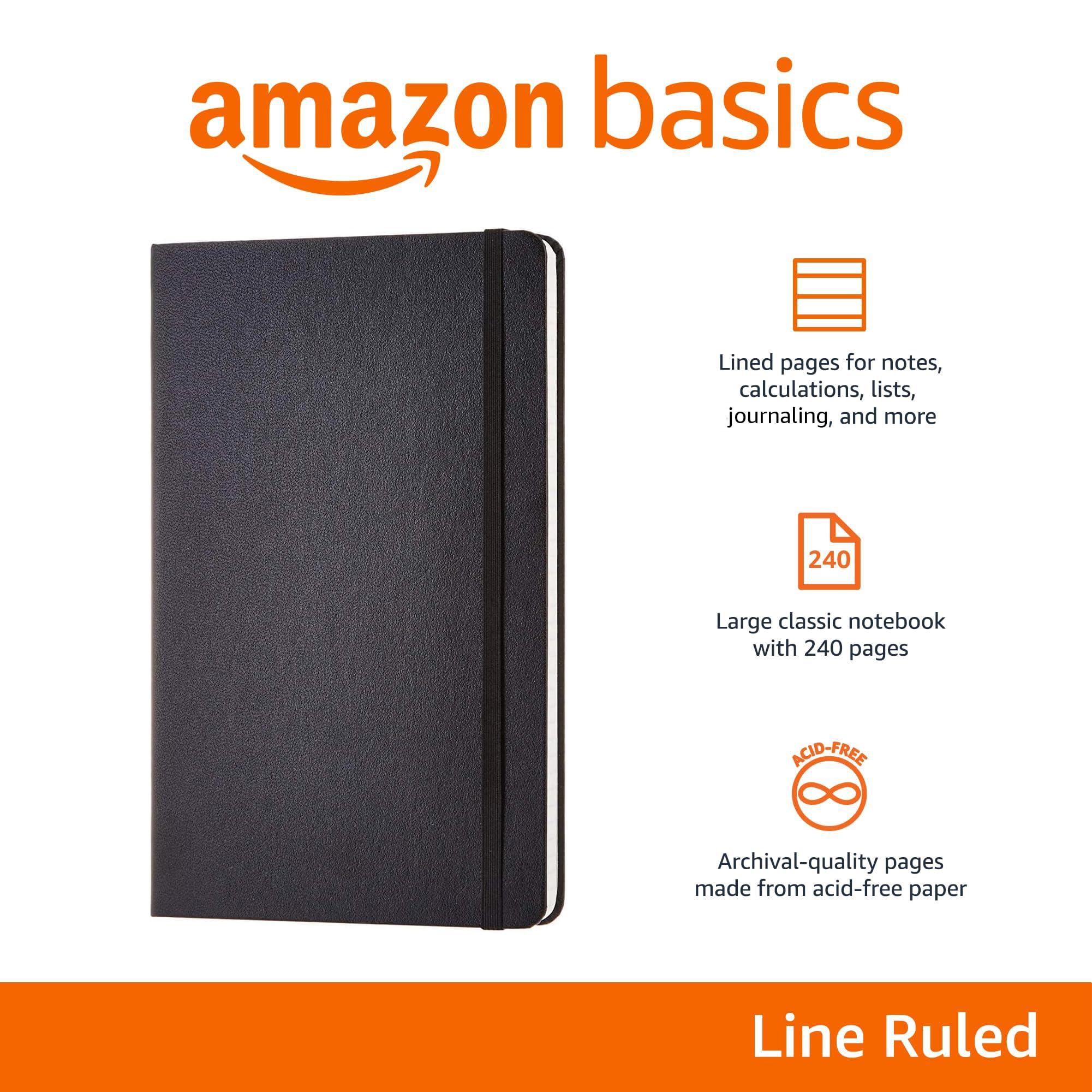 Amazon Basics Classic Lined Notebook, 240 Pages Hardcover, 5 x 8.25-Inch, Black - Image 4