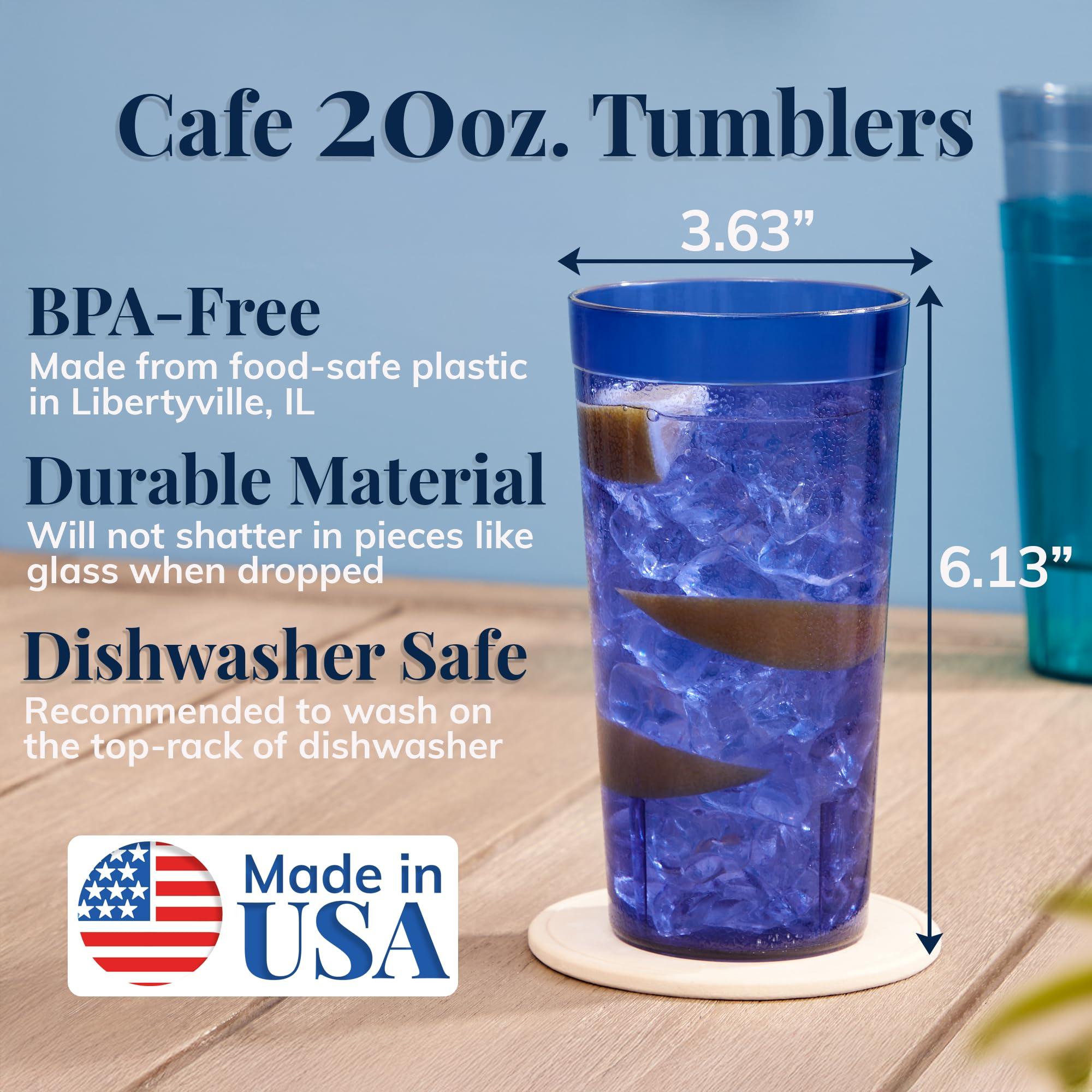 US Acrylic Cafe Plastic Reusable Tumblers (Set of 16) 20-ounce Water Cups Coastal Colors | Restaurant Style Drinking Glasses Value Set, Stackable, BPA-free, Made in the USA | Top-rack Dishwasher Safe - Image 3