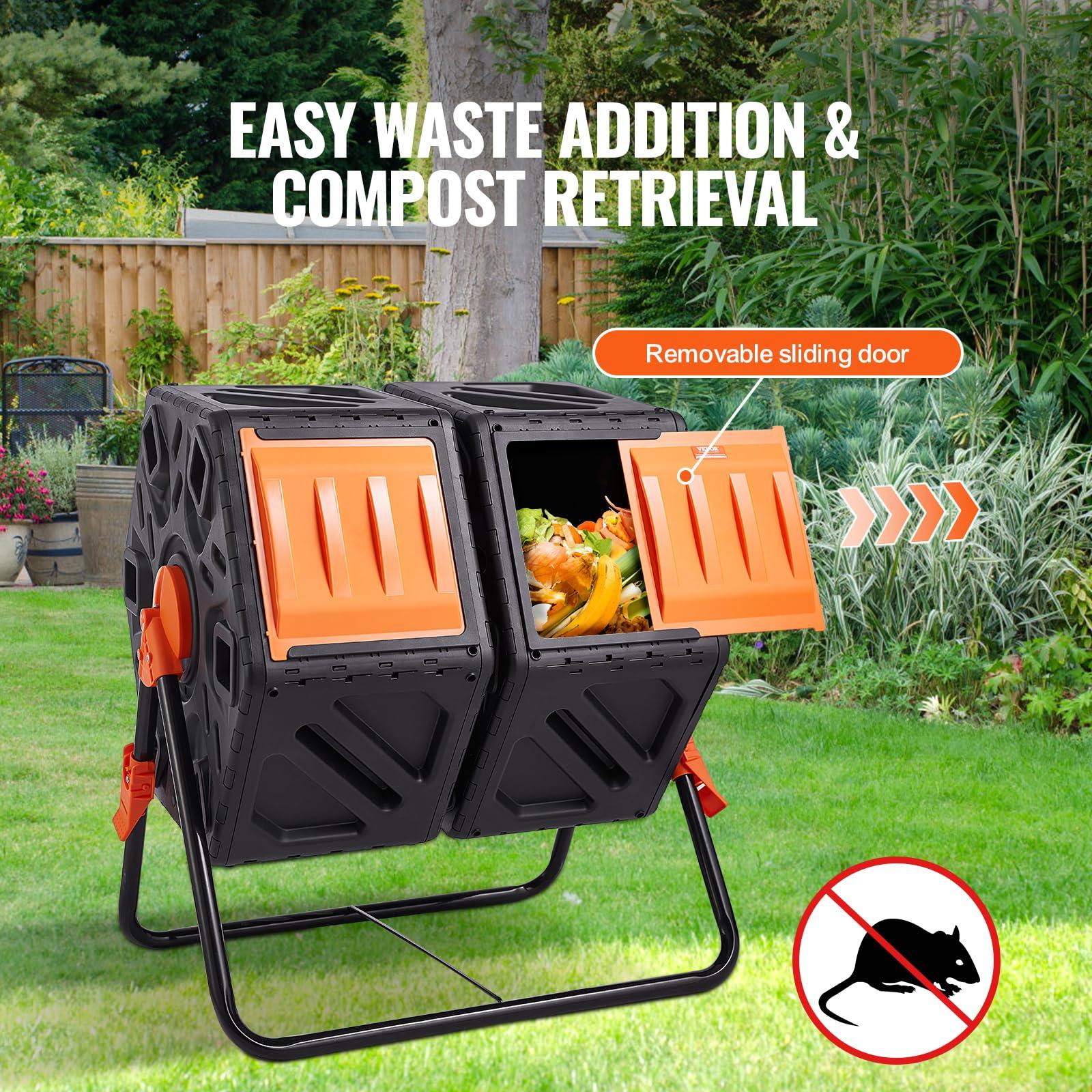 VEVOR Compost Bin, 37-Gal Dual Chamber Composting Tumbler, High Volume Two Rotating Chambers with 2 Sliding Door and Steel Frame, BPA Free Composter Bin Tumbler for Garden, Kitchen, Yard, Outdoor - Image 5