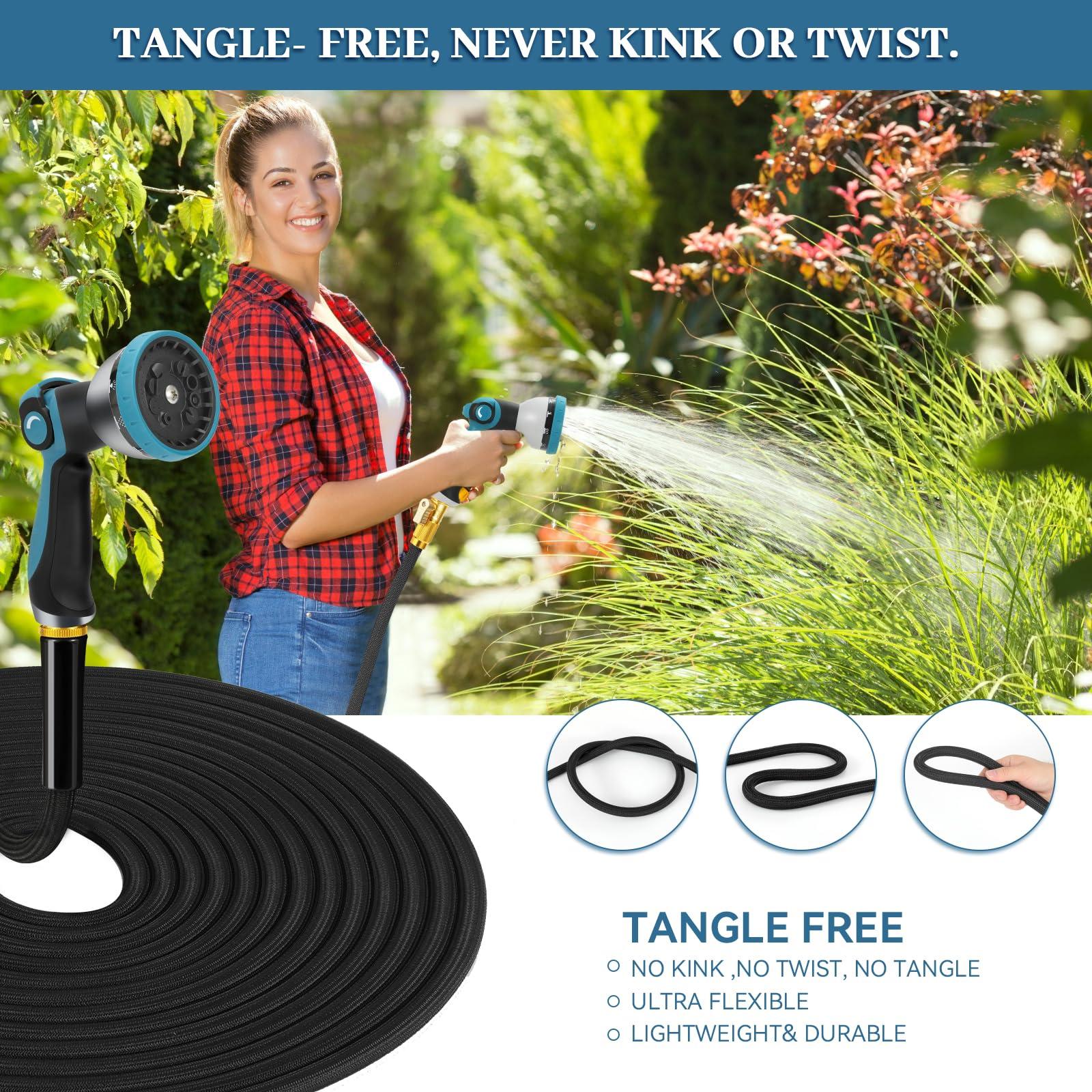 Non-Expandable Garden Hose 50 ft Kink Free Flexible Water Hose with 10-Pattern Spray Nozzle, 3/4" Brass Connectors,Leak Proof,Abrasion Resistant Hose for Lawn, Yard, Car Washing, and Outdoor Use - Image 5