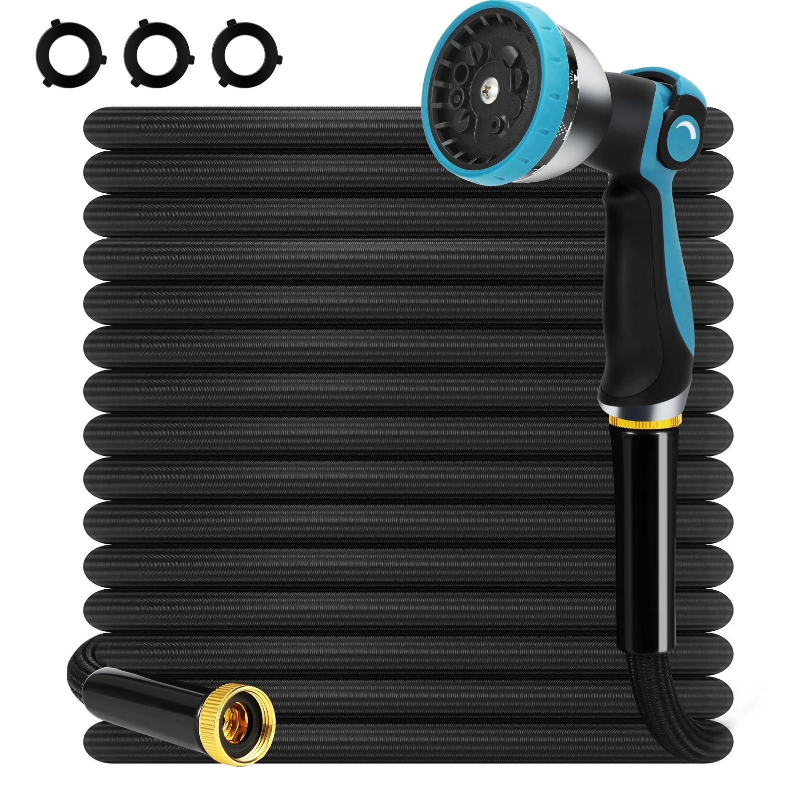 Non-Expandable Garden Hose 50 ft Kink Free Flexible Water Hose with 10-Pattern Spray Nozzle, 3/4" Brass Connectors,Leak Proof,Abrasion Resistant Hose for Lawn, Yard, Car Washing, and Outdoor Use