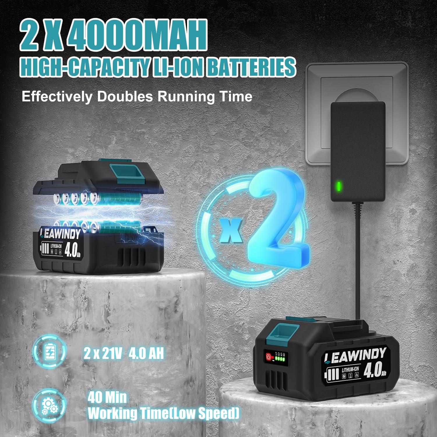 Leaf Blower Cordless, Electric Leaf Blower with 2 * 4.0Ah Batteries and Charger, 450 CFM/160 MPH Leaf Blowers & 6 Speed Levels, 21V Battery Lawn Blower for Patio Cleaning, Lawn Care, Blowing Leaves - Image 4