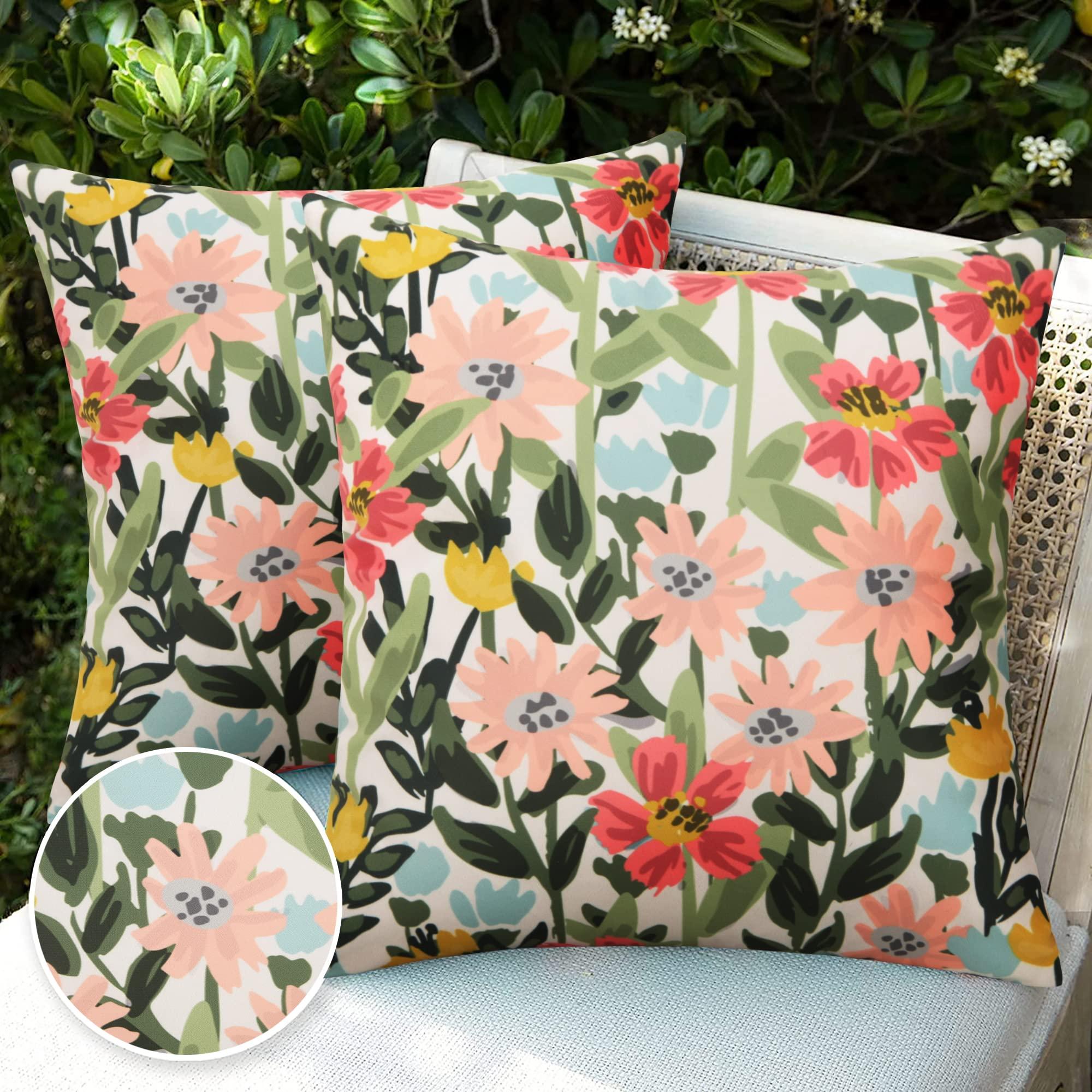 Pyonic Outdoor Pillows Waterproof Cover Pack of 2 Floral Waterproof Throw Pillows 18x18 inch for Patio Furniture Garden - Image 3