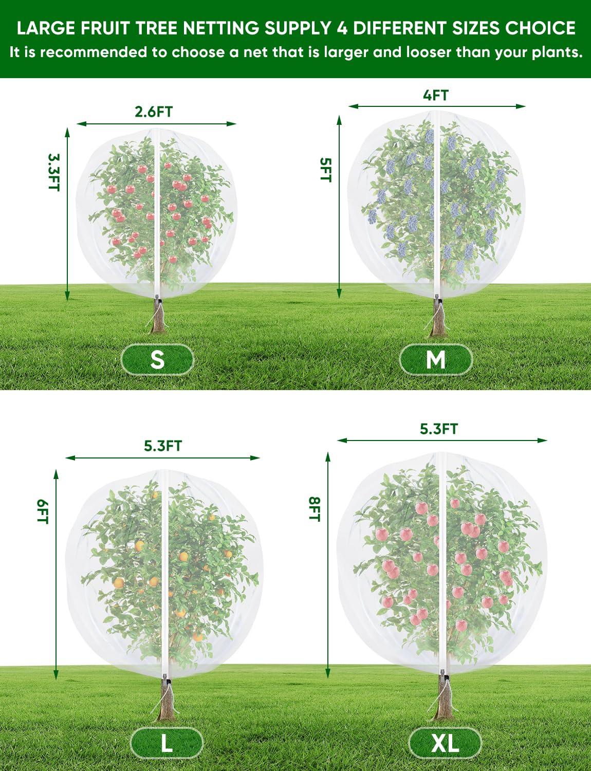Fruit Tree Netting for Cicadas - with Zipper 4Pcs 5 x 4FT Garden Bird Netting for Blueberry Bushes with Drawstring,Insect Plant Protection Mesh Net Bags for Tomato,Cicada,Animals (4, 4 x 5 FT) - Image 2