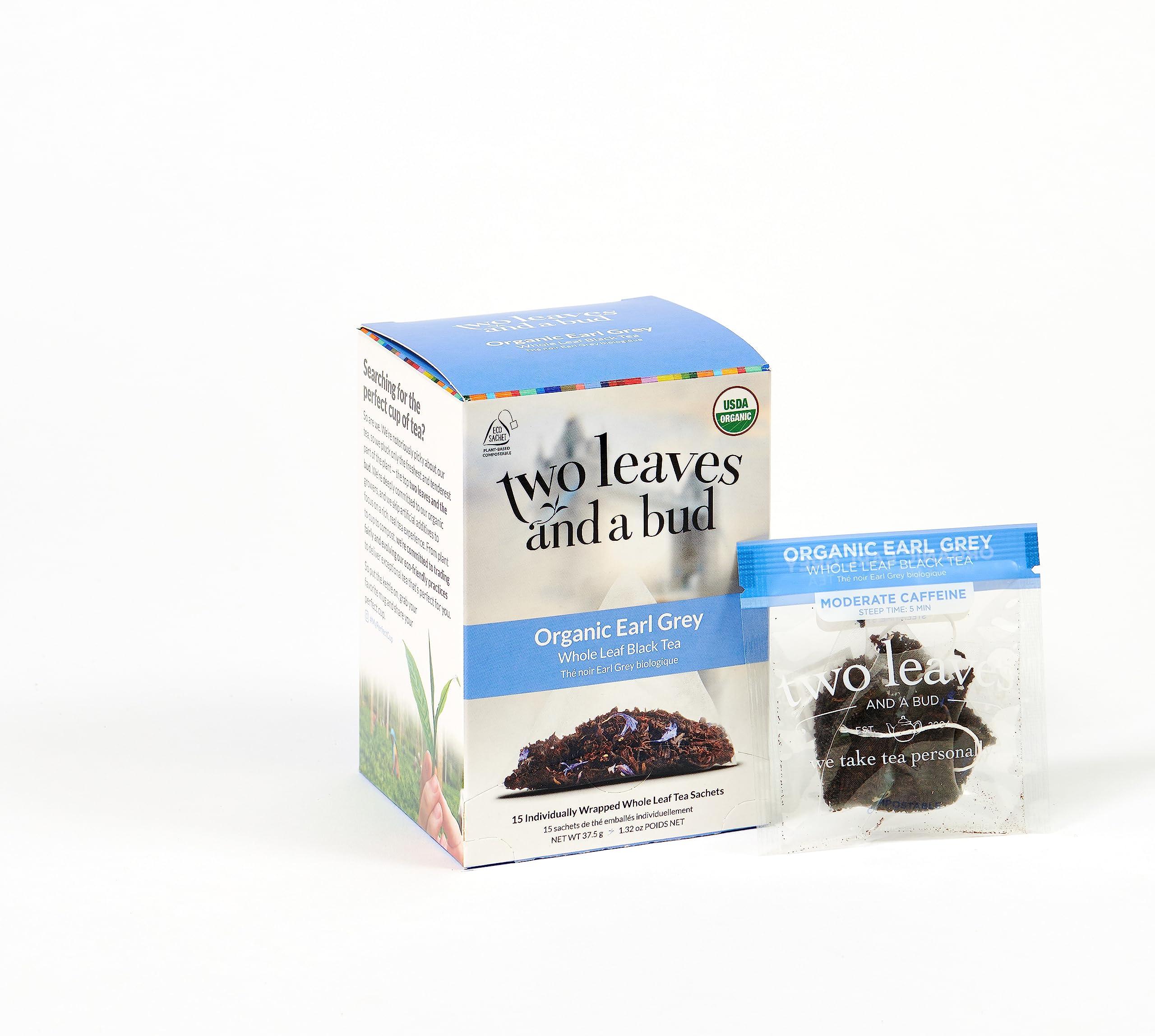 Two Leaves and a Bud Organic Earl Grey Tea Bags, Whole Leaf Caffeinated Black Tea in Compostable Sachets, Caffeinated Black Tea Flavored with Bergamot, Add Milk and Sugar, 15 Count (Pack of 1) - Image 2