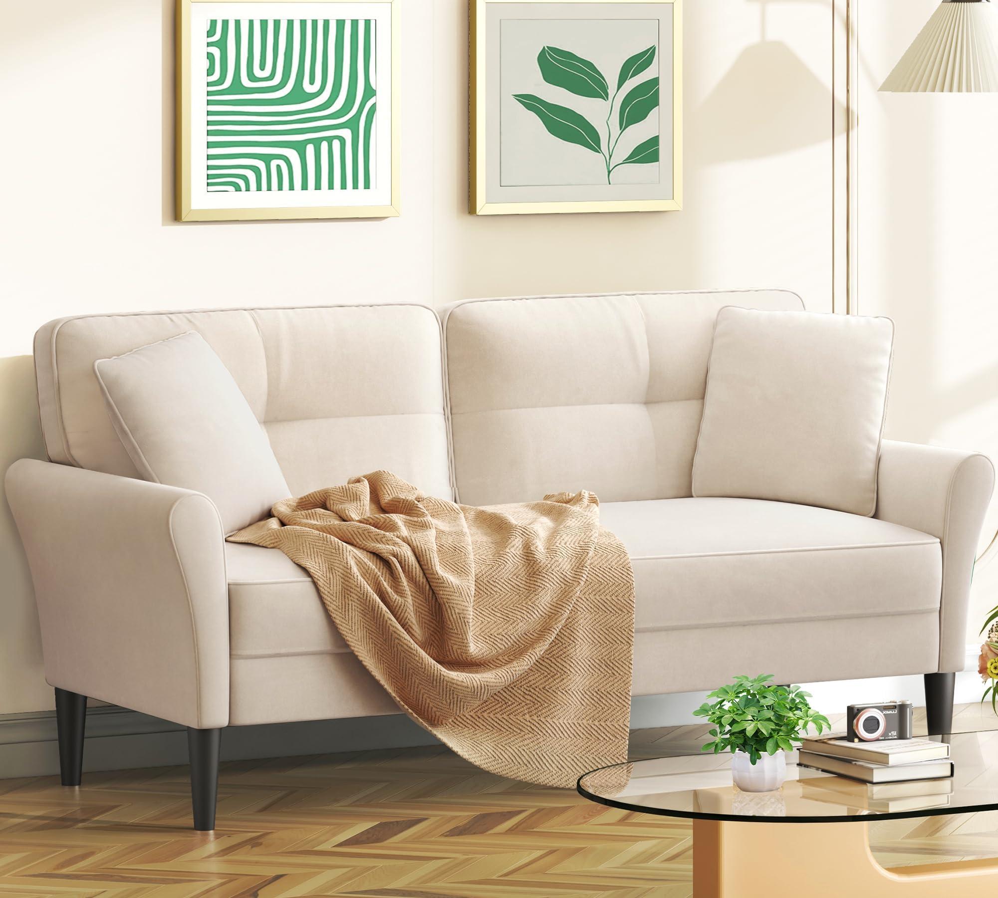 69" Small Sofa, Soft Small Couch with 2 Pillows, Comfy Love Seat Couches, Tool-Free Setup Loveseat Sofa, 700lb Load Sofas for Living Room, Cozy Couches for Living Room, Mini Couch for Bedroom, White