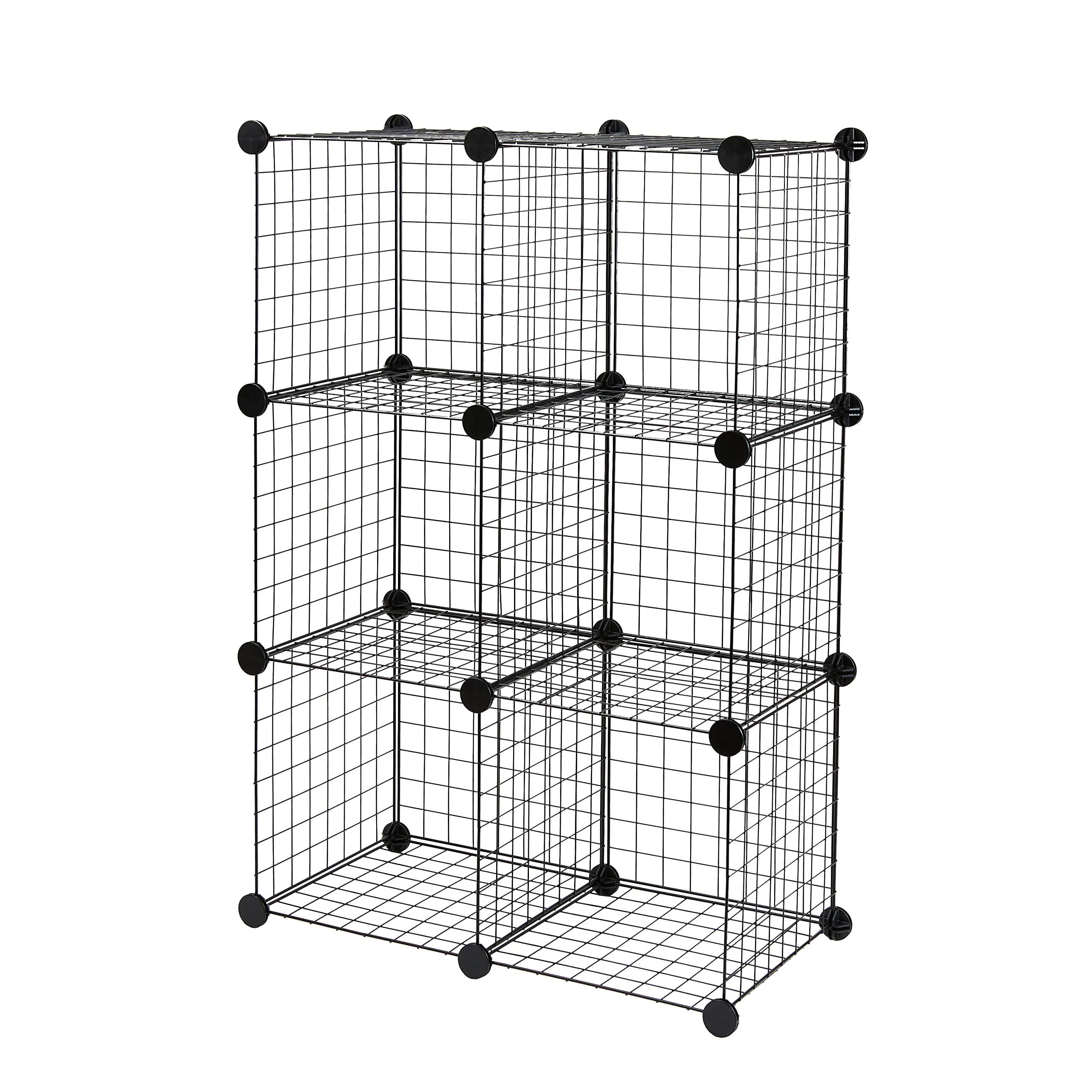 Amazon Basics Cube Wire Grid Stackable Storage Shelves, 6-Cube, 12.6"D x 26"W x 38"H, Black