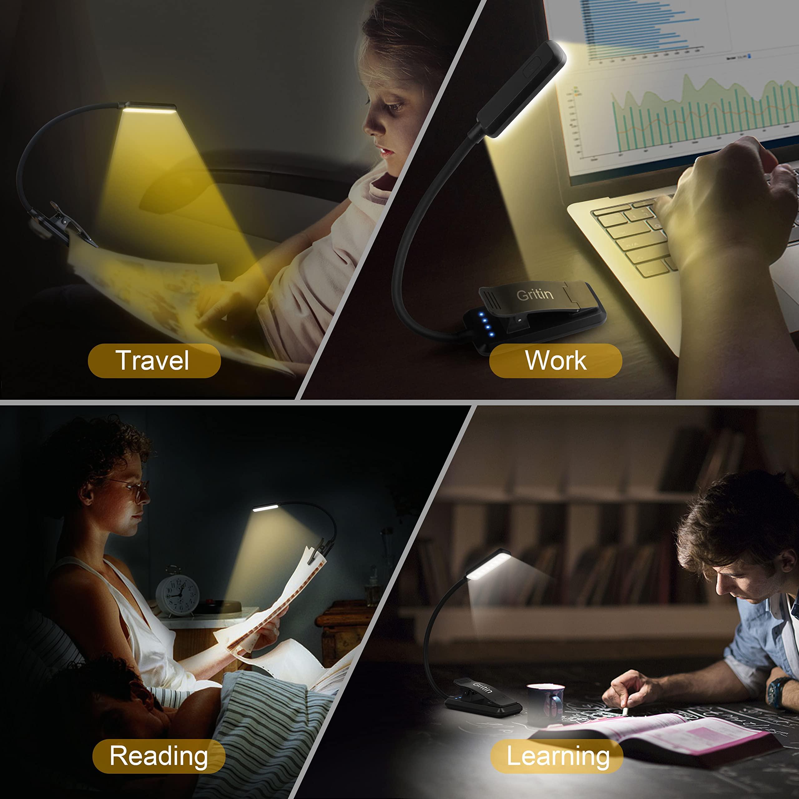 Gritin 9 LED Rechargeable Book Light for Reading in Bed - Eye Caring 3 Color Temperatures,Stepless Dimming Brightness,80 Hrs Runtime Small Lightweight Clip On Book Reading Light for Studying - Image 7