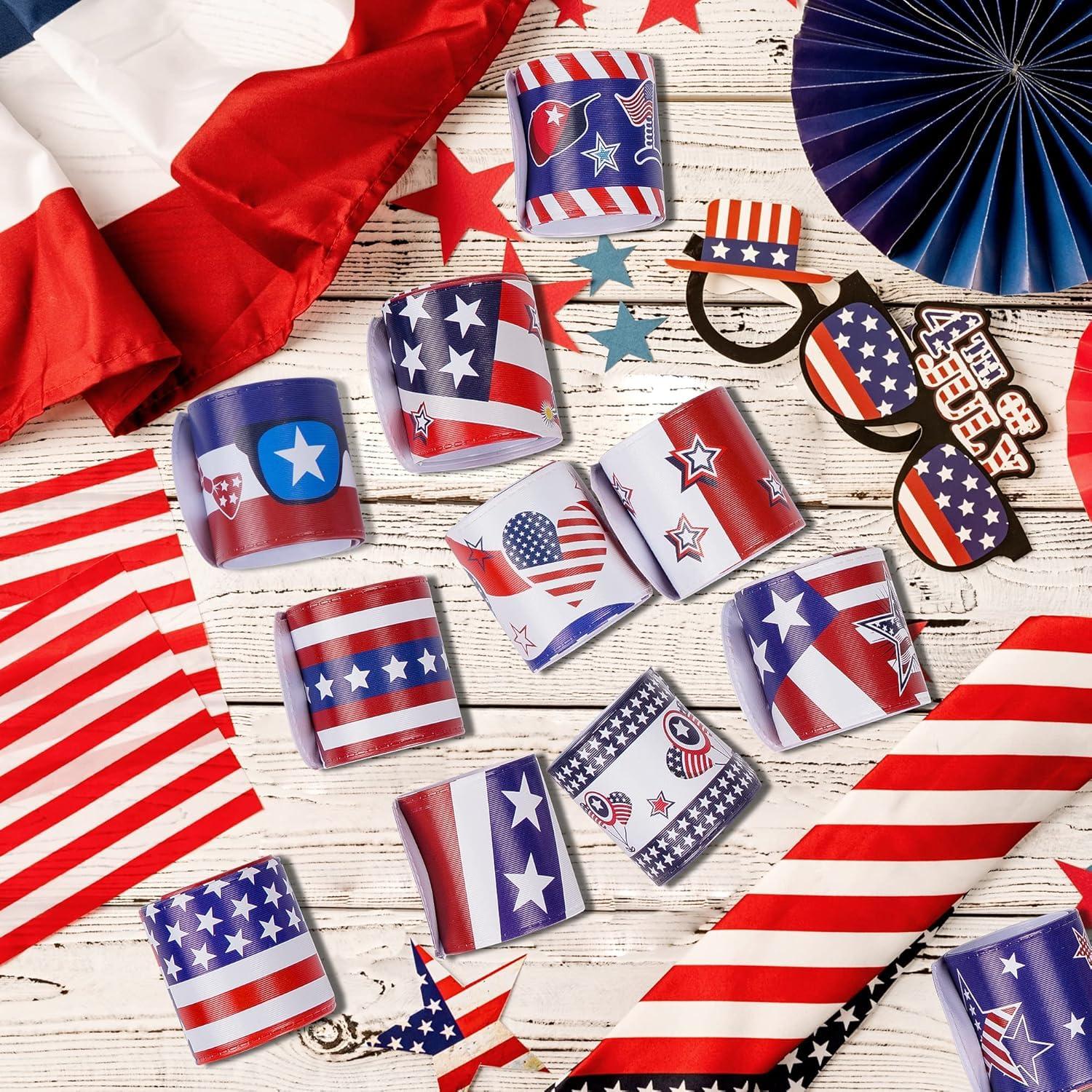 【12 Patterns 36PCS】 4th of July Slap Bracelets Bulk 4th of July Accessories Patriotic Party Favors Parade Throws Fourth of July Party Supplies Toys Gifts USA Accessories Fourth of July Deals - Image 2