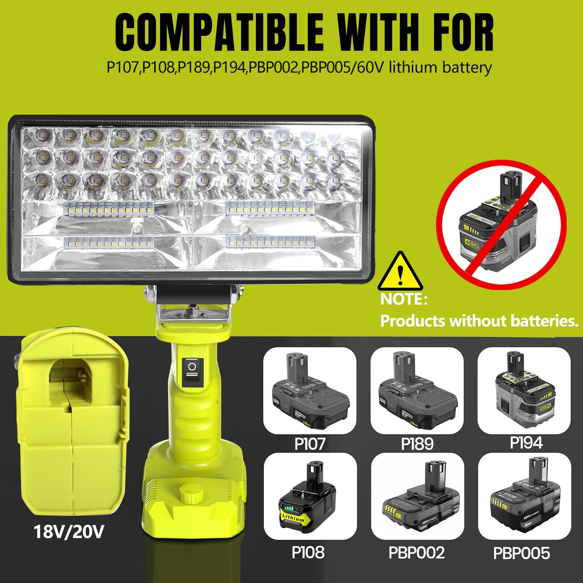 Cordless Work Light, 4000 Lumen Flashlight, Compatible with Batteries Ryobi 18V, 35W Super Bright LED, Perfect for Garage, Camping, Fishing & Emergencies, 10x5x6 inches, Durable & Portable - Image 5